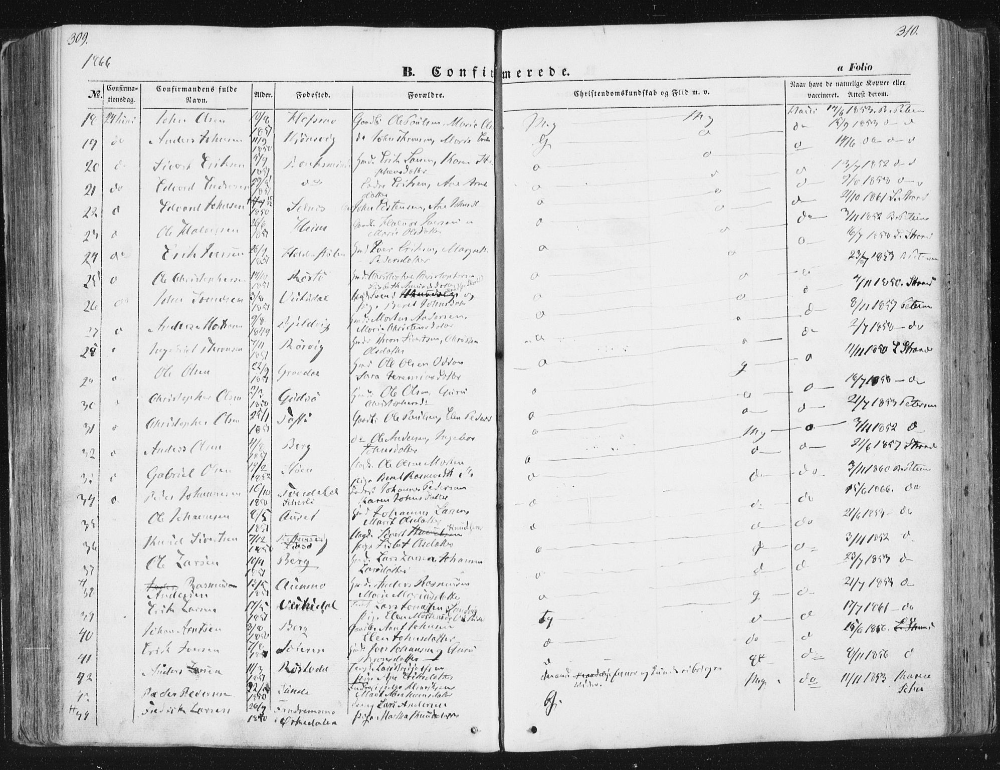 Ministerialprotokoller, klokkerbøker og fødselsregistre - Sør-Trøndelag, SAT/A-1456/630/L0494: Parish register (official) no. 630A07, 1852-1868, p. 309-310