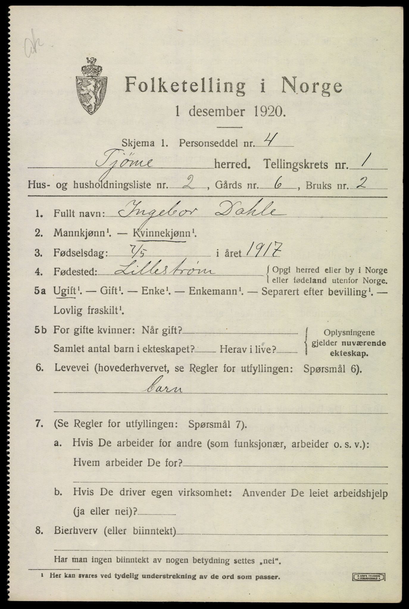 SAKO, 1920 census for Tjøme, 1920, p. 1527