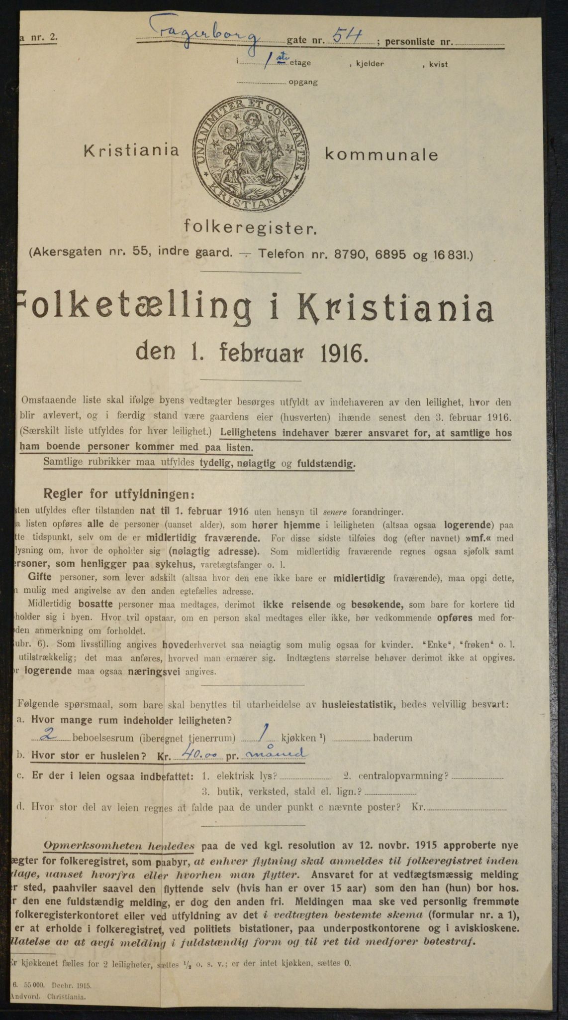 OBA, Municipal Census 1916 for Kristiania, 1916, p. 23442