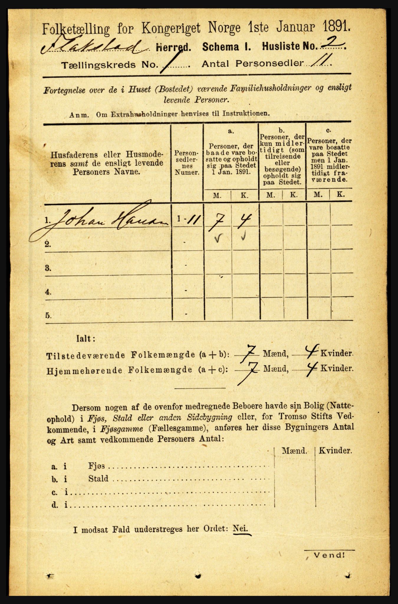 RA, 1891 census for 1859 Flakstad, 1891, p. 19