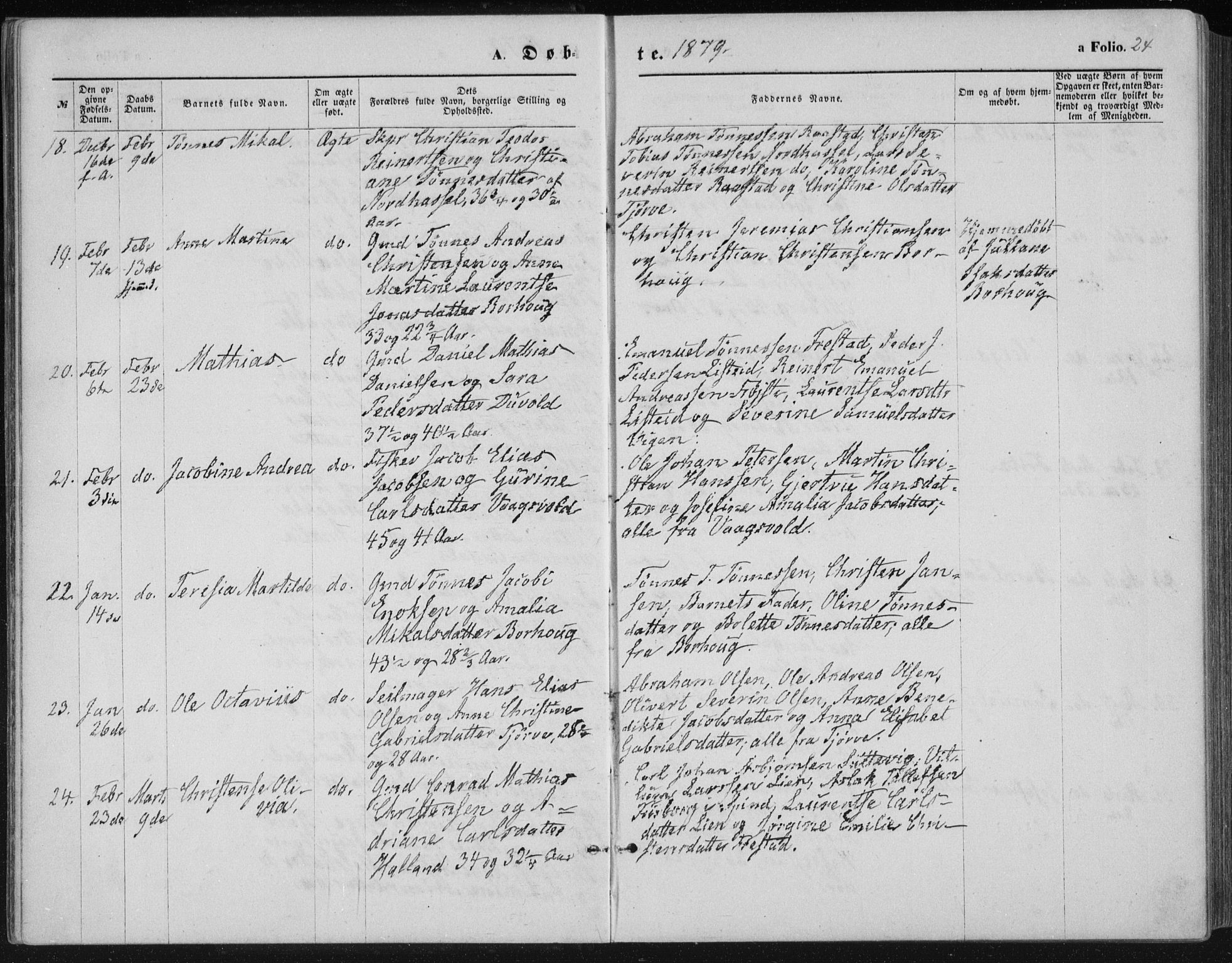Lista sokneprestkontor, AV/SAK-1111-0027/F/Fb/L0004: Parish register (copy) no. B 4, 1877-1891, p. 24