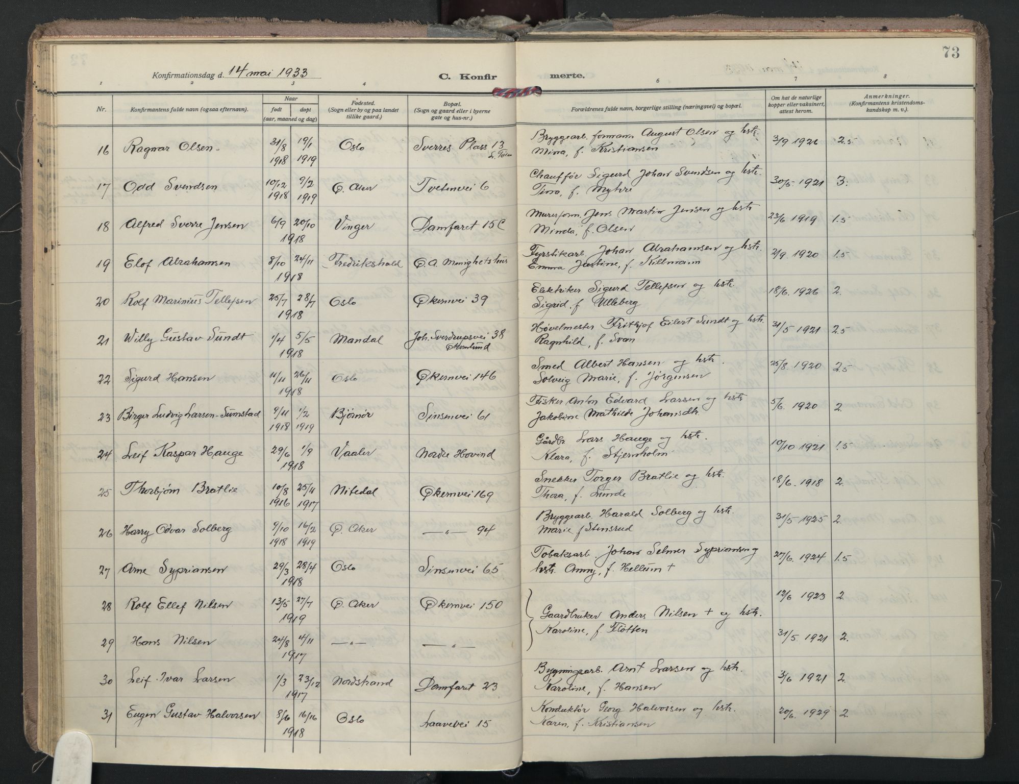 Østre Aker prestekontor Kirkebøker, AV/SAO-A-10840/F/Fa/L0014: Parish register (official) no. I 14, 1926-1936, p. 73