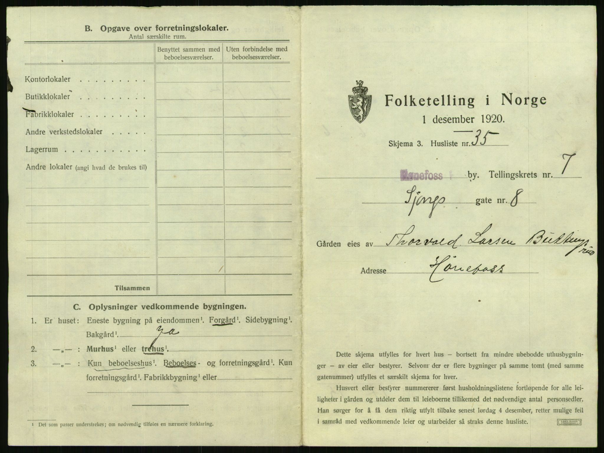 SAKO, 1920 census for Hønefoss, 1920, p. 750