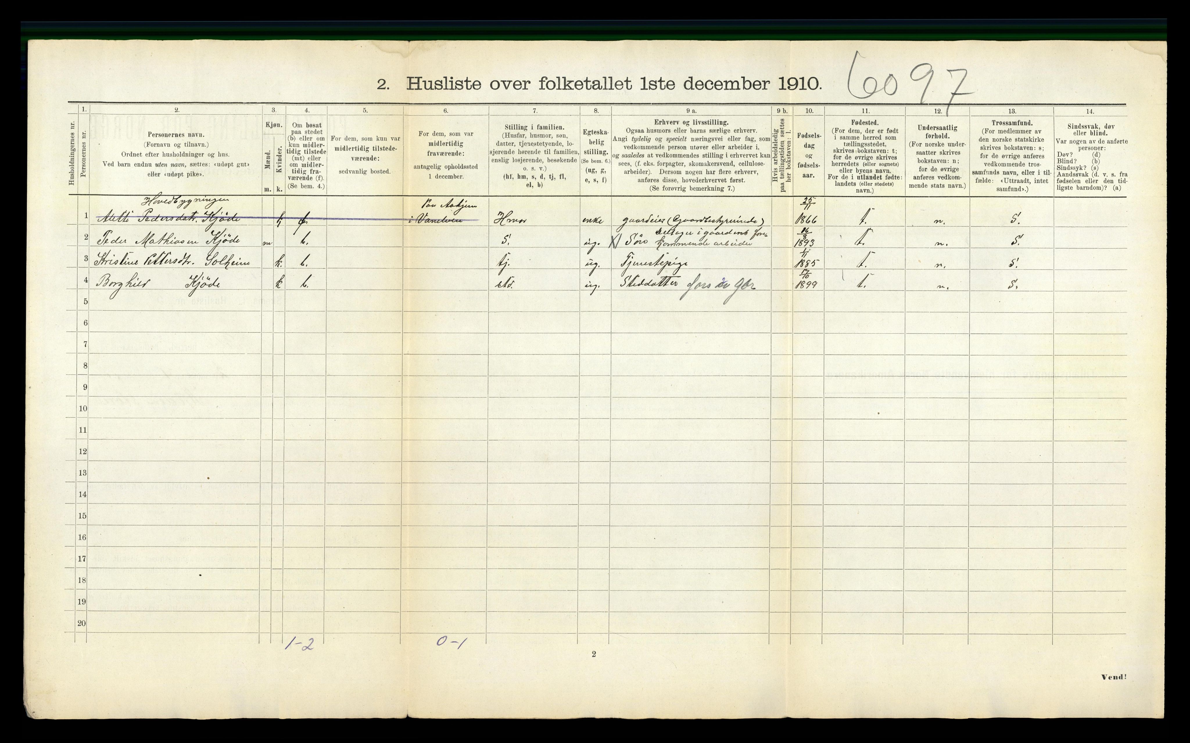 RA, 1910 census for Selje, 1910, p. 57