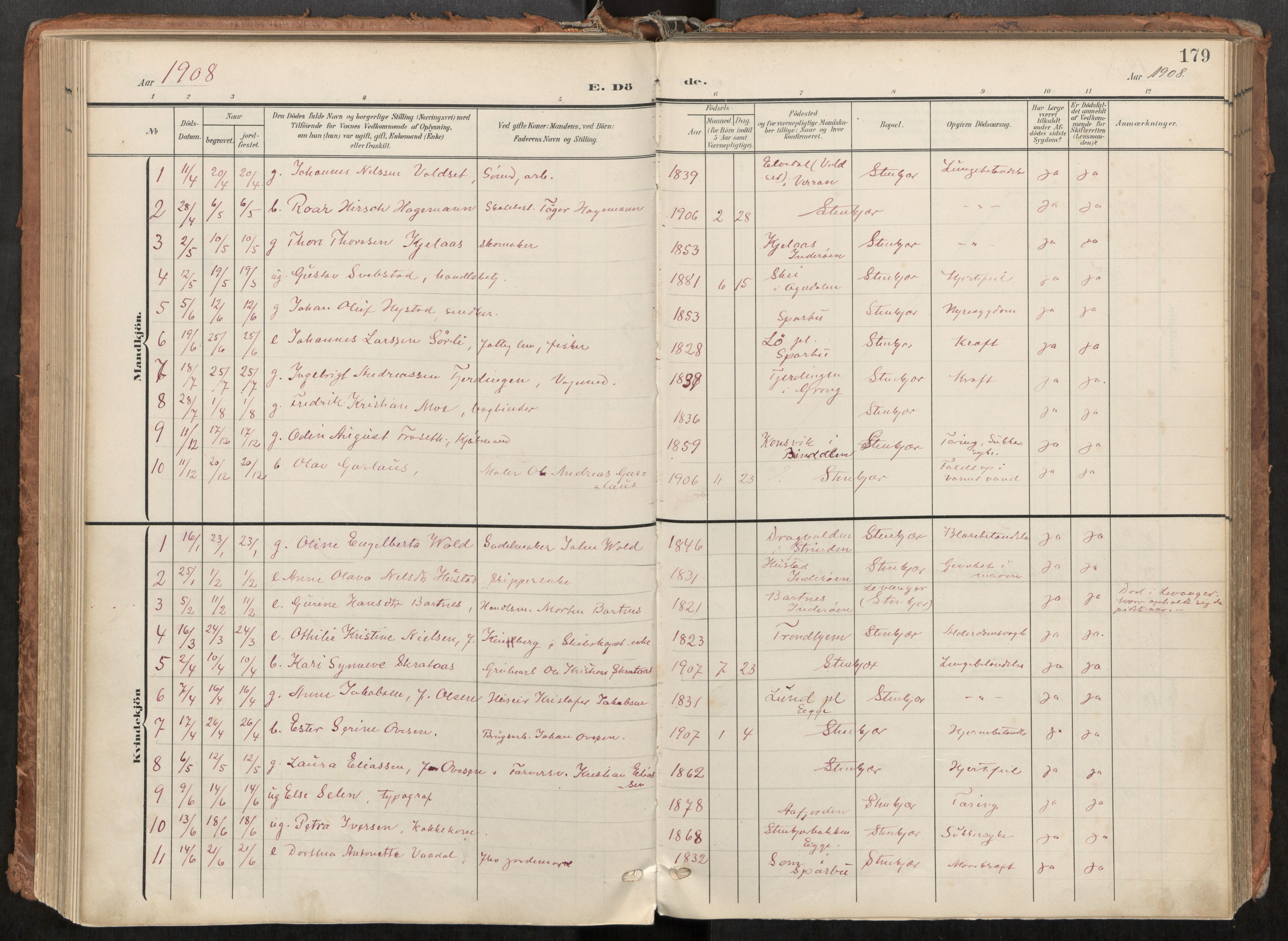 Steinkjer sokneprestkontor, AV/SAT-A-1541/01/H/Ha/Haa/L0001: Parish register (official) no. 1, 1904-1912, p. 179