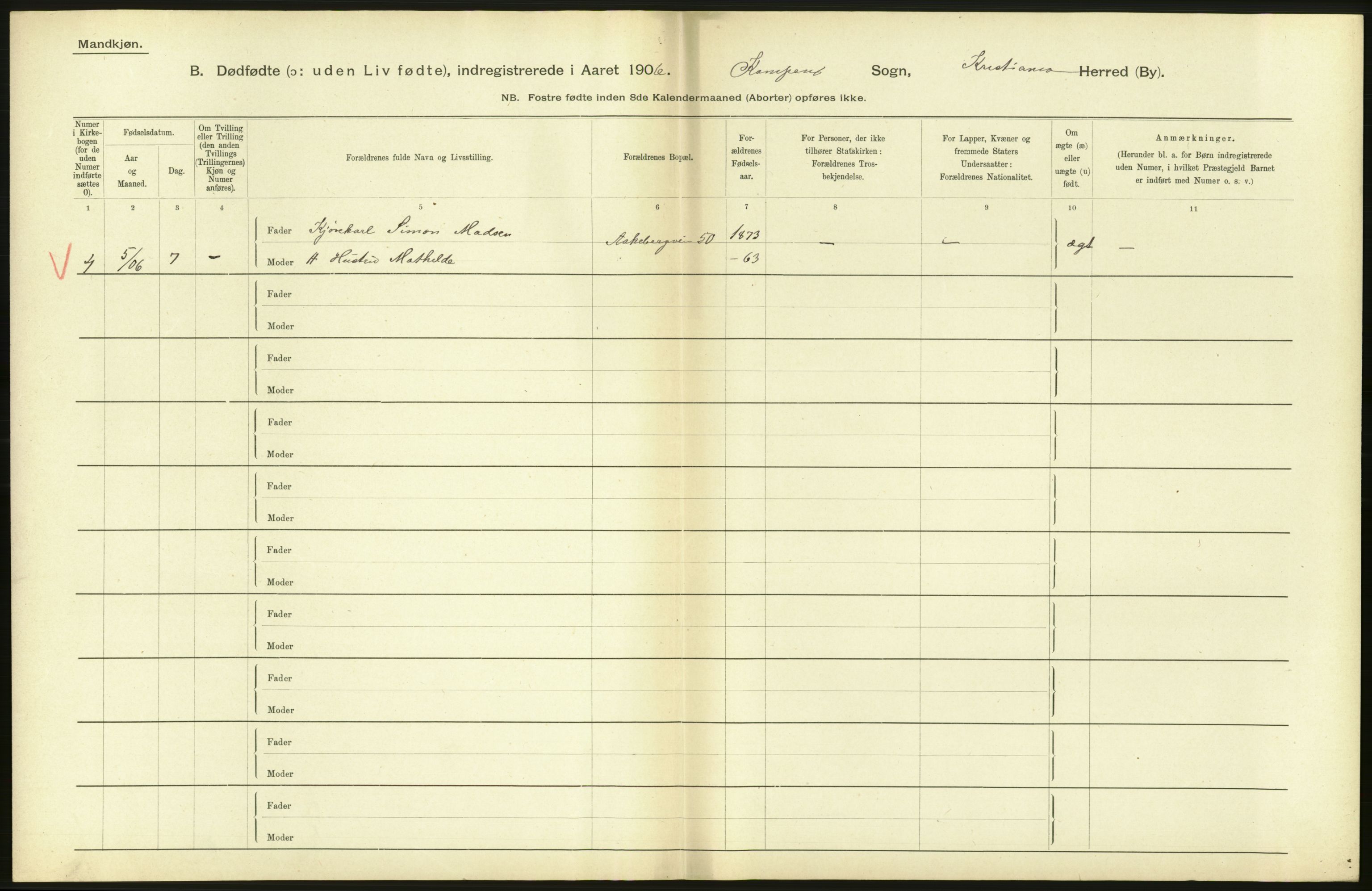 Statistisk sentralbyrå, Sosiodemografiske emner, Befolkning, RA/S-2228/D/Df/Dfa/Dfad/L0010: Kristiania: Døde, dødfødte, 1906, p. 532