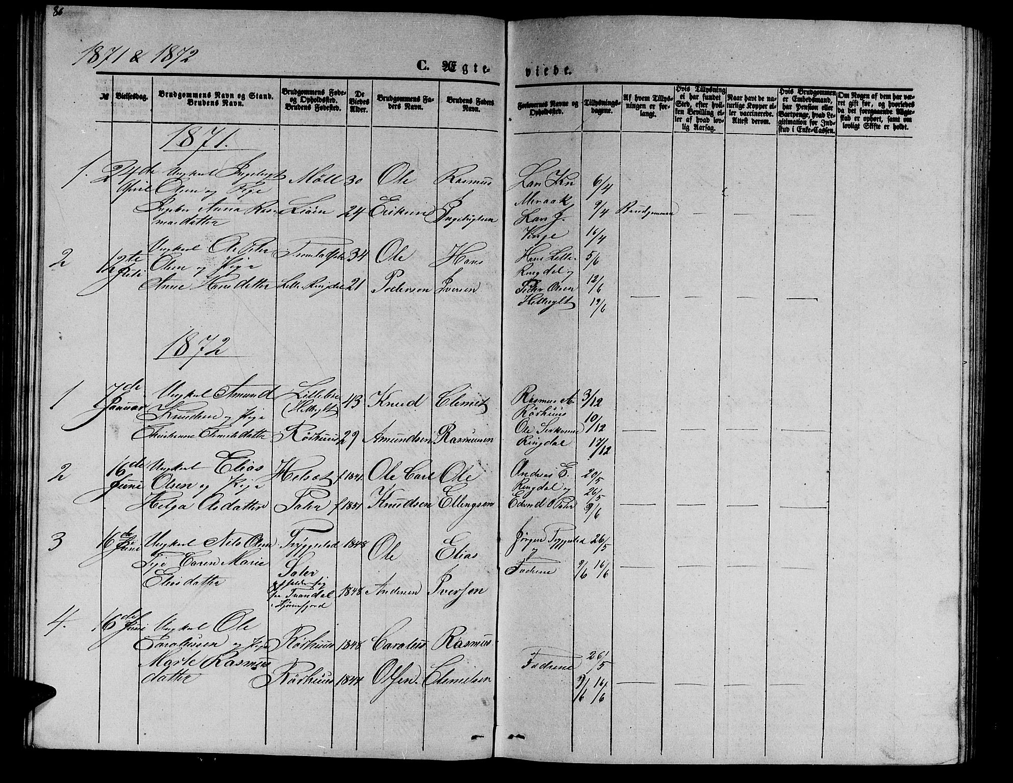 Ministerialprotokoller, klokkerbøker og fødselsregistre - Møre og Romsdal, SAT/A-1454/517/L0229: Parish register (copy) no. 517C02, 1864-1879, p. 86