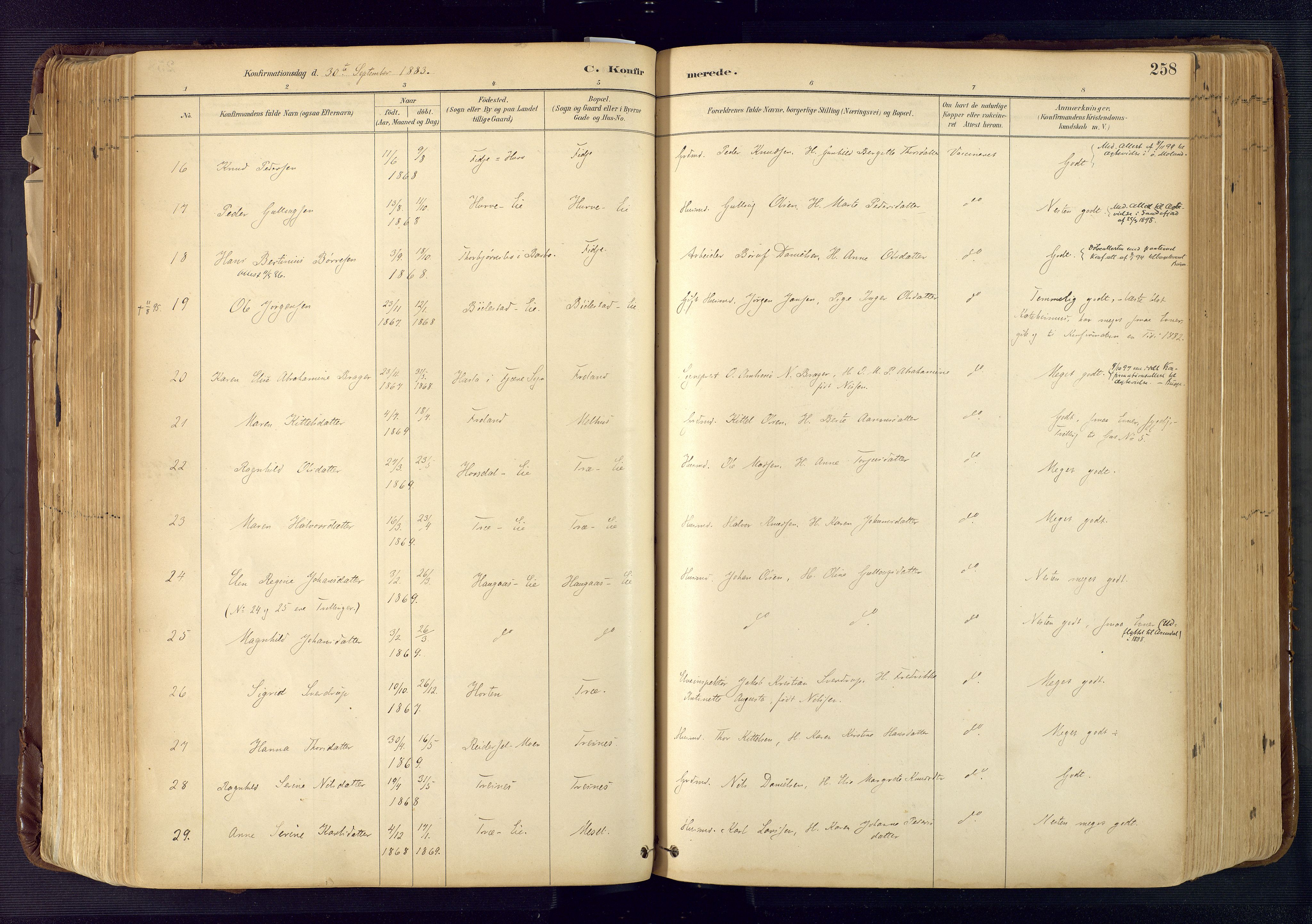 Froland sokneprestkontor, AV/SAK-1111-0013/F/Fa/L0005: Parish register (official) no. A 5, 1882-1921, p. 258