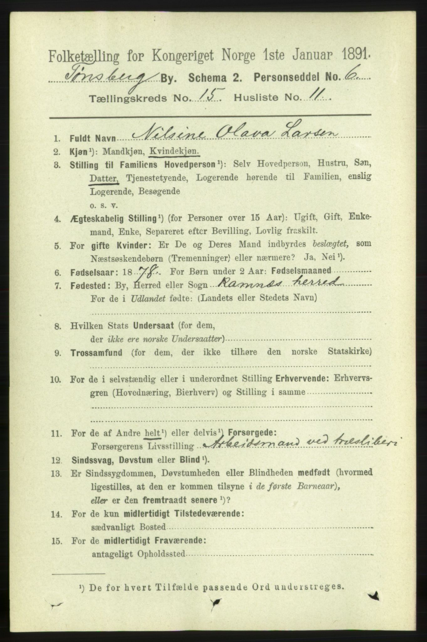 RA, 1891 census for 0705 Tønsberg, 1891, p. 4785