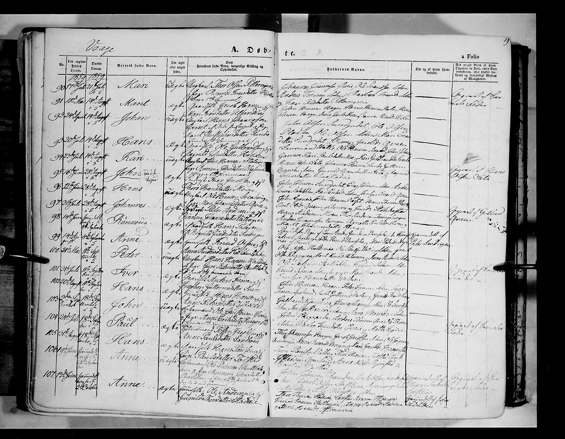 Vågå prestekontor, AV/SAH-PREST-076/H/Ha/Haa/L0006: Parish register (official) no. 6 /1, 1856-1872, p. 19