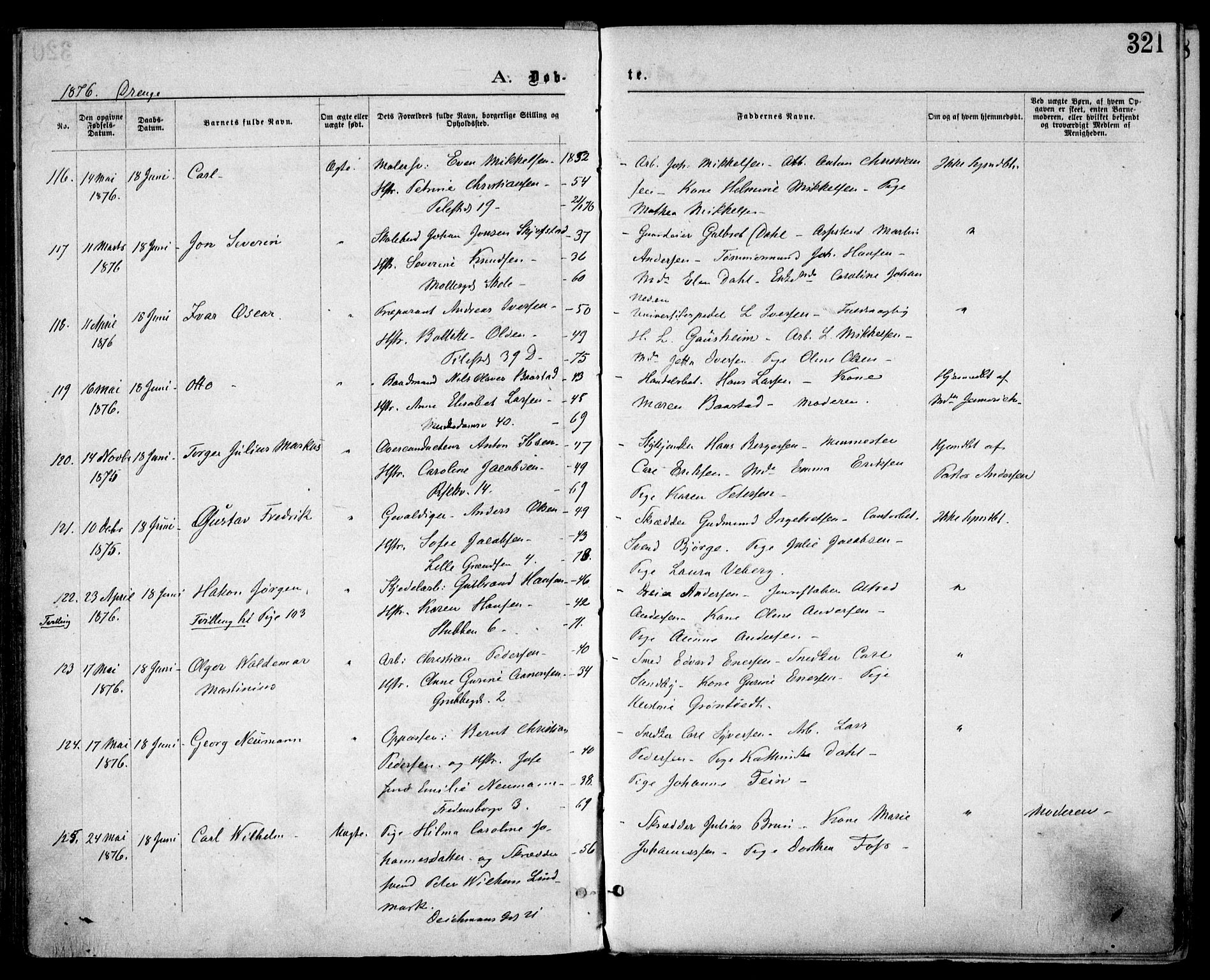 Trefoldighet prestekontor Kirkebøker, SAO/A-10882/F/Fa/L0003: Parish register (official) no. I 3, 1870-1876, p. 321