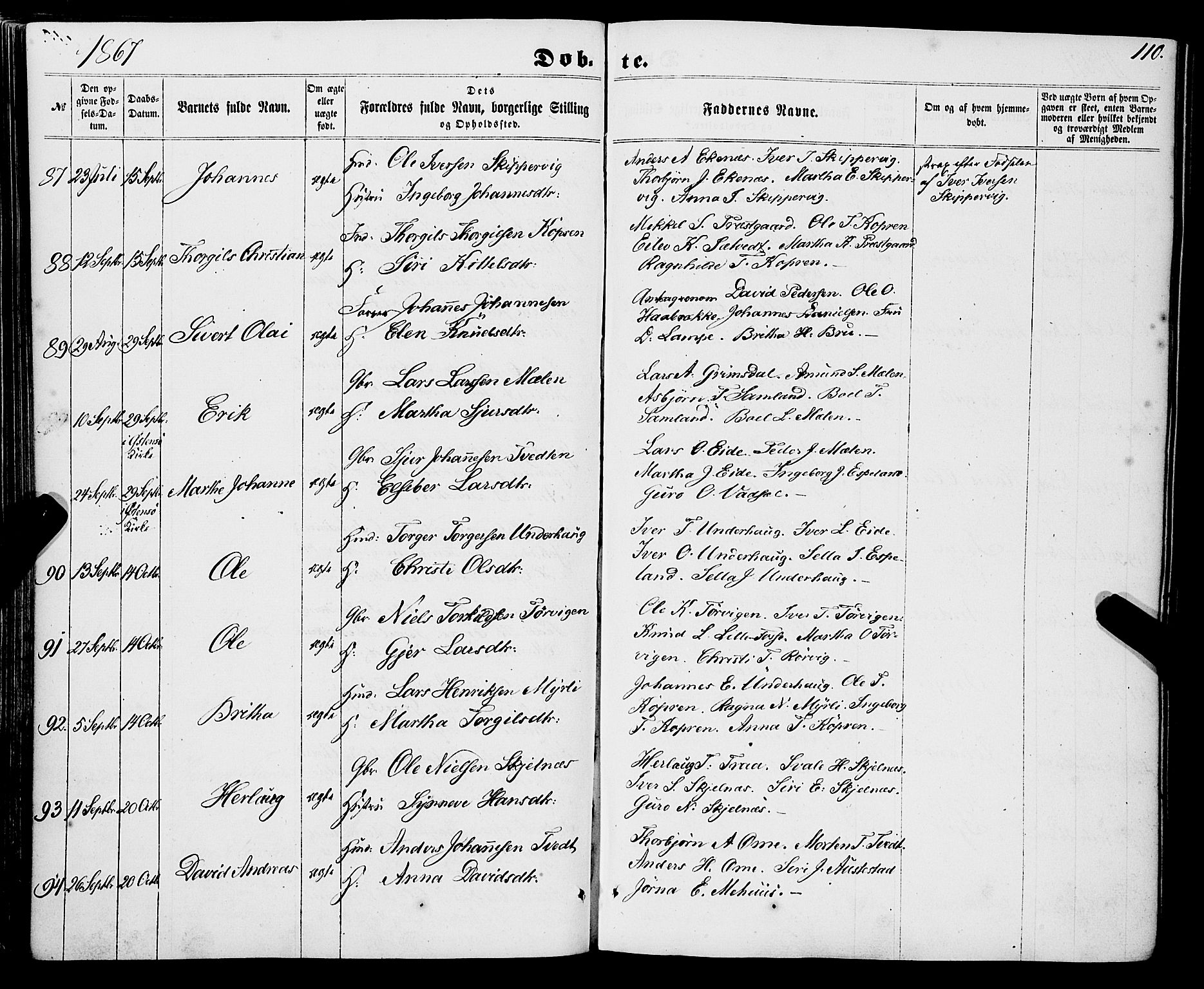 Strandebarm sokneprestembete, AV/SAB-A-78401/H/Haa: Parish register (official) no. A 8, 1858-1872, p. 110