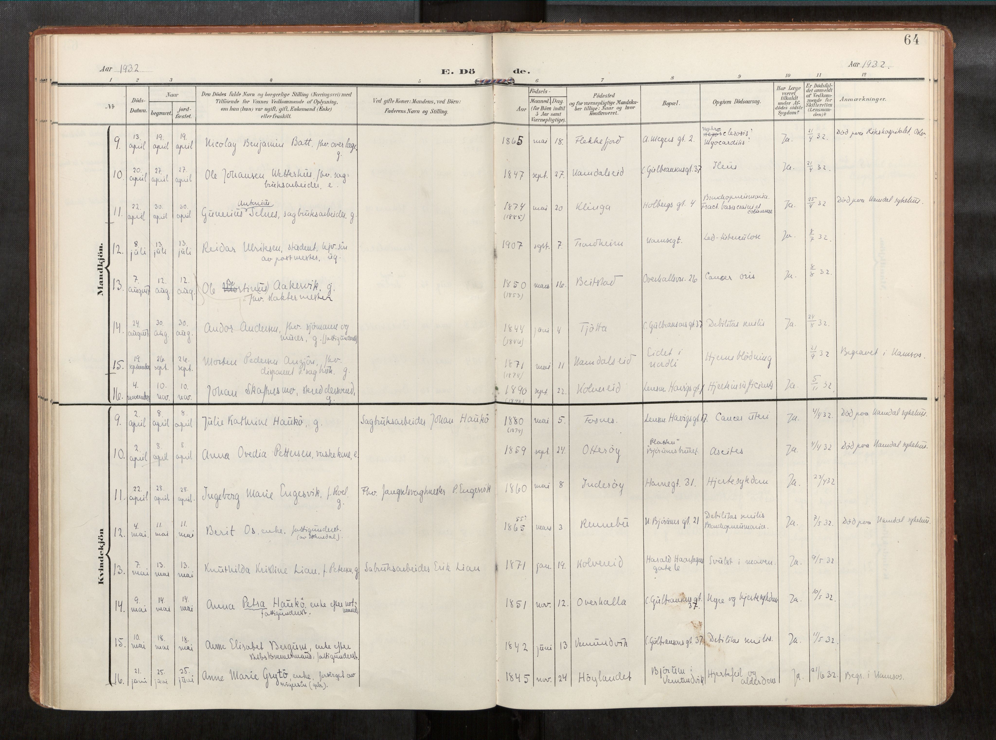 Ministerialprotokoller, klokkerbøker og fødselsregistre - Nord-Trøndelag, AV/SAT-A-1458/768/L0579b: Parish register (official) no. 768A15, 1908-1945, p. 64