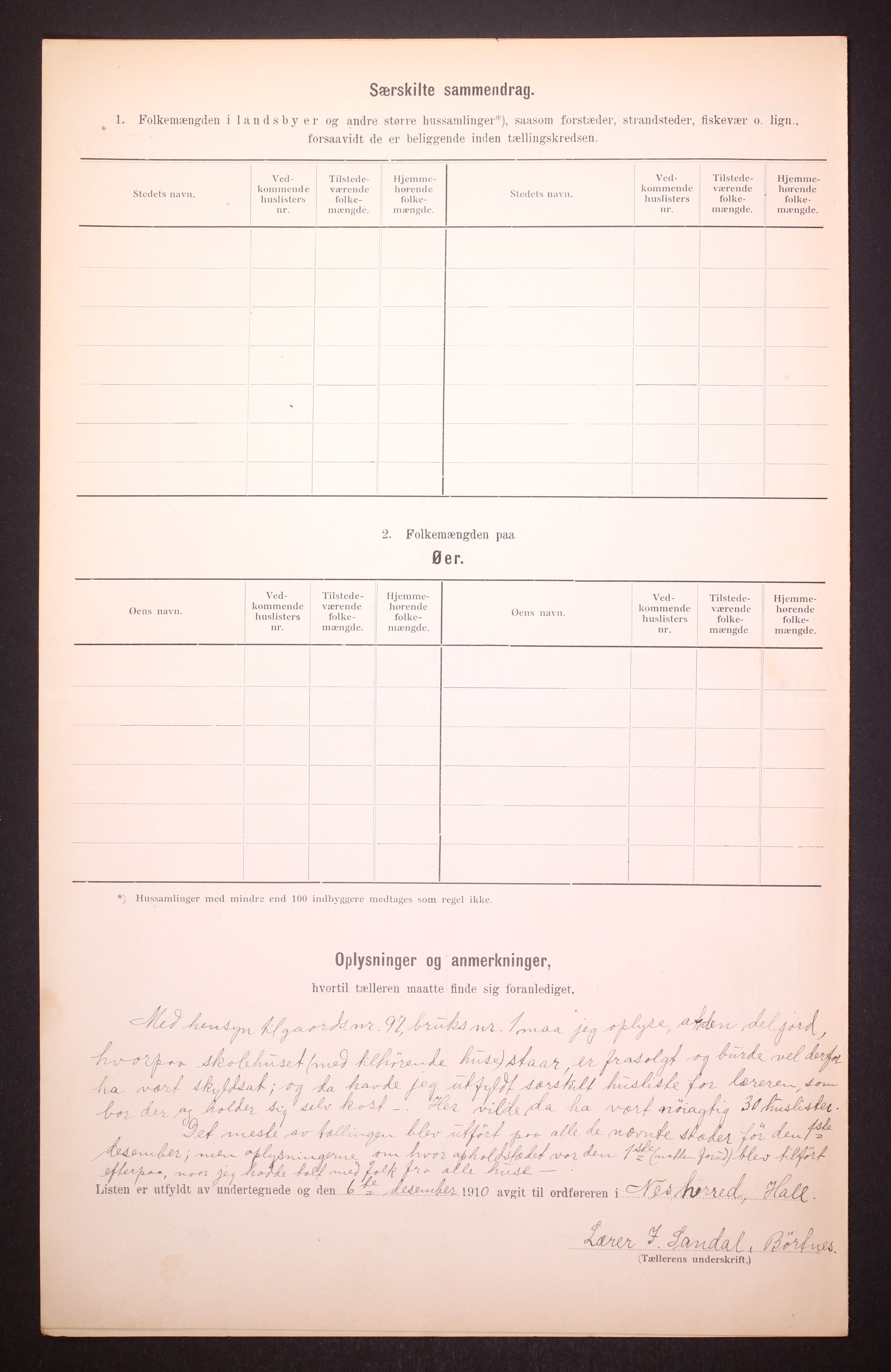 RA, 1910 census for Nes, 1910, p. 9