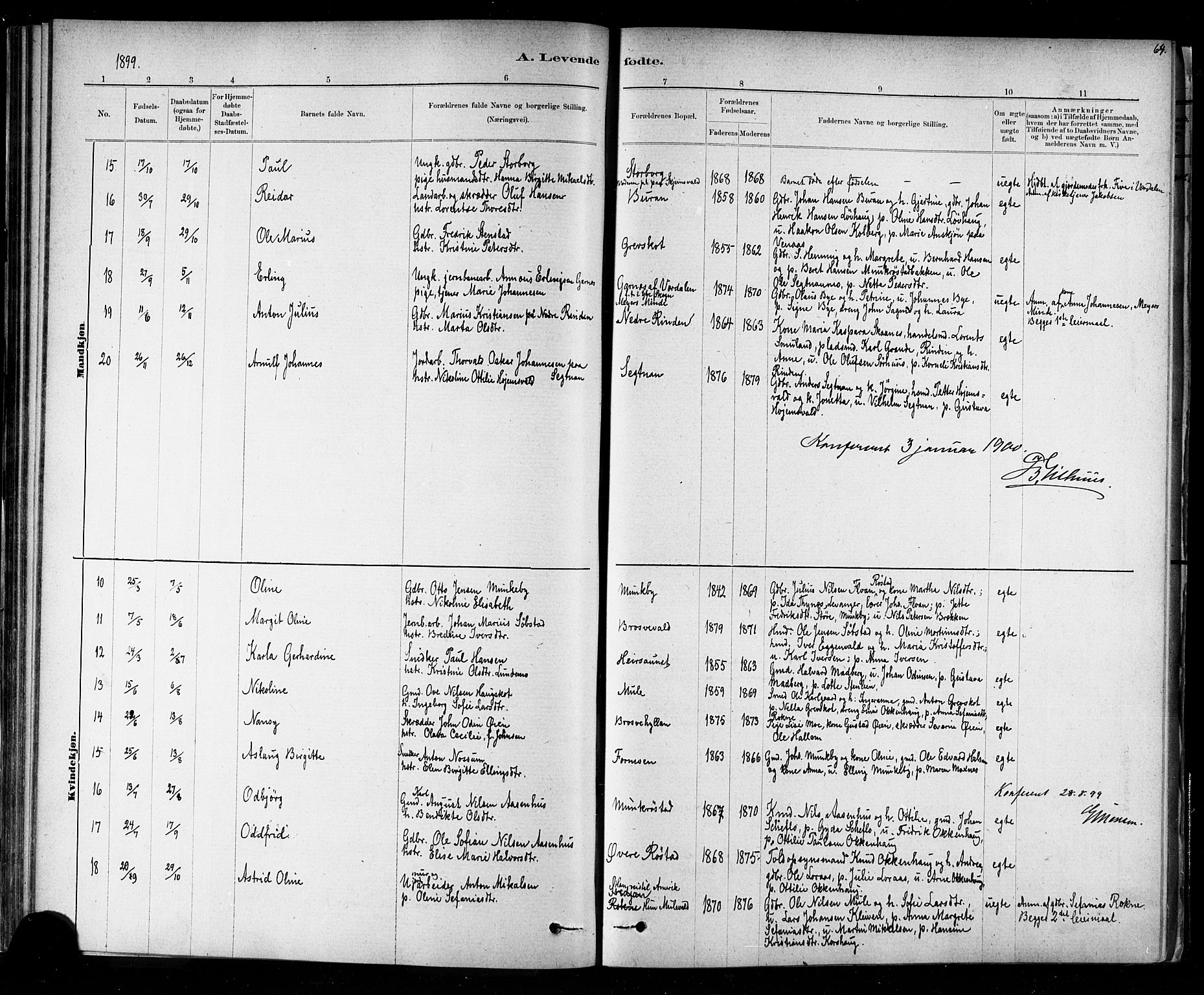 Ministerialprotokoller, klokkerbøker og fødselsregistre - Nord-Trøndelag, AV/SAT-A-1458/721/L0208: Parish register (copy) no. 721C01, 1880-1917, p. 64