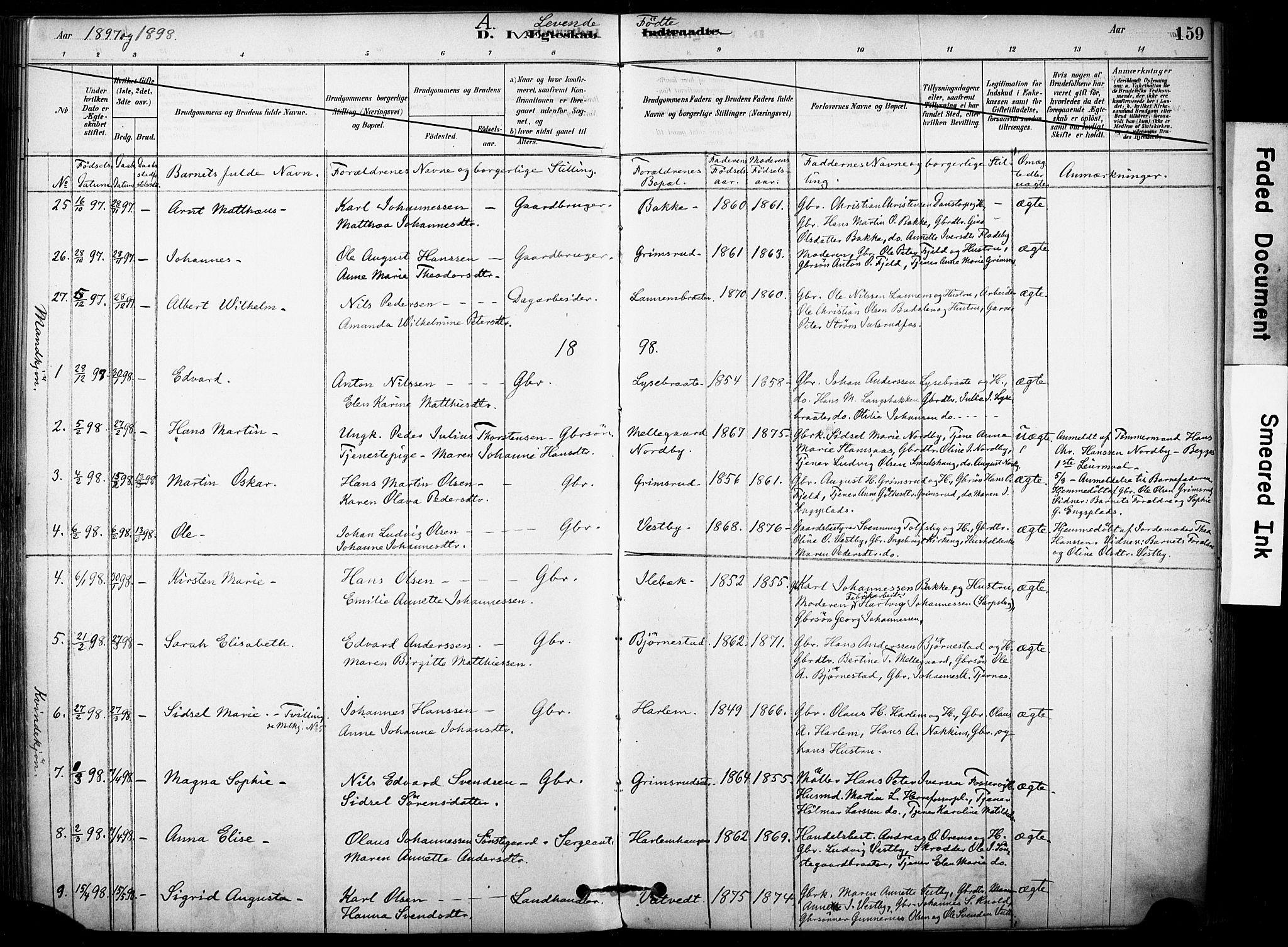 Rakkestad prestekontor Kirkebøker, AV/SAO-A-2008/F/Fb/L0001: Parish register (official) no. II 1, 1878-1899, p. 159