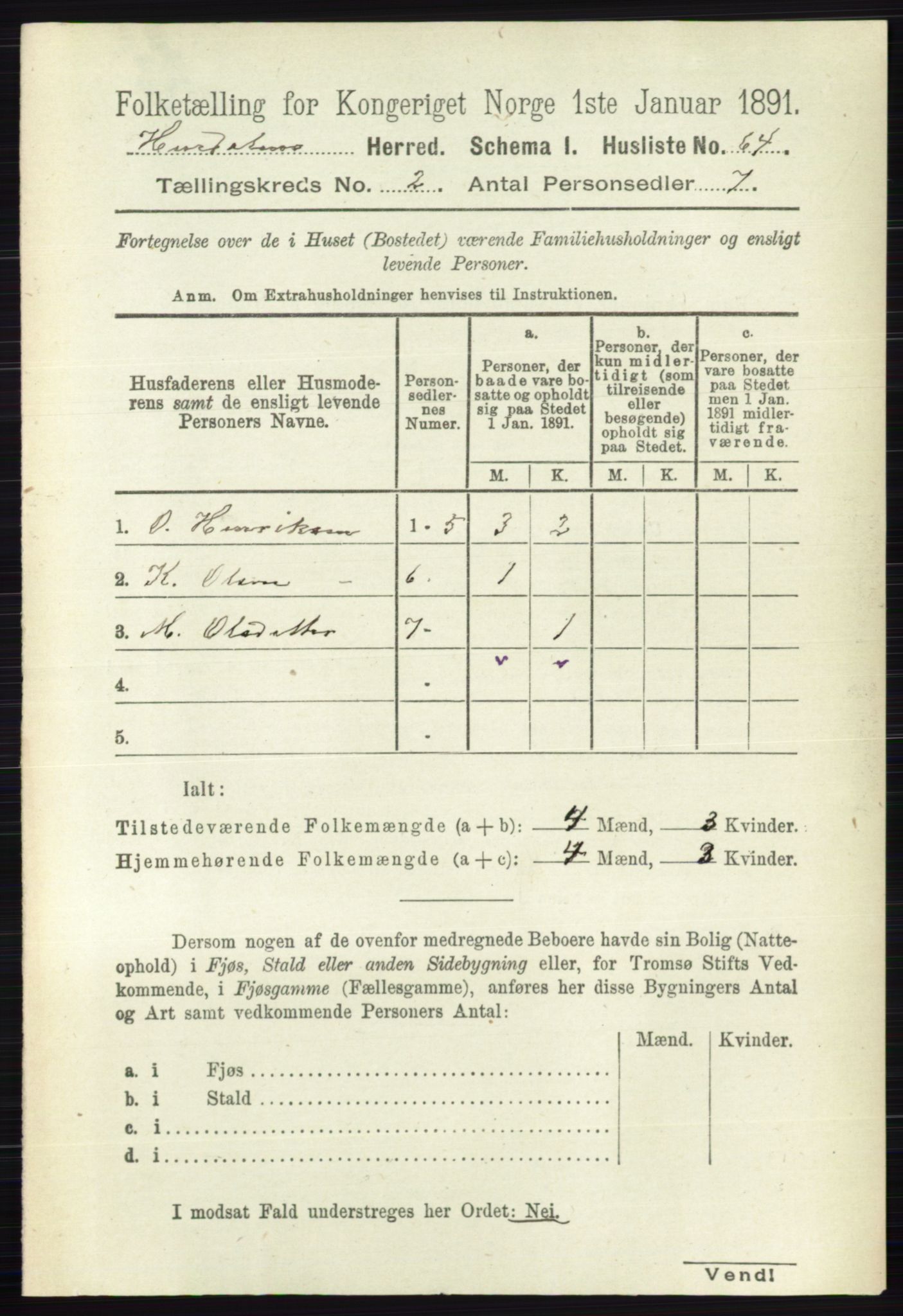 RA, 1891 census for 0239 Hurdal, 1891, p. 506