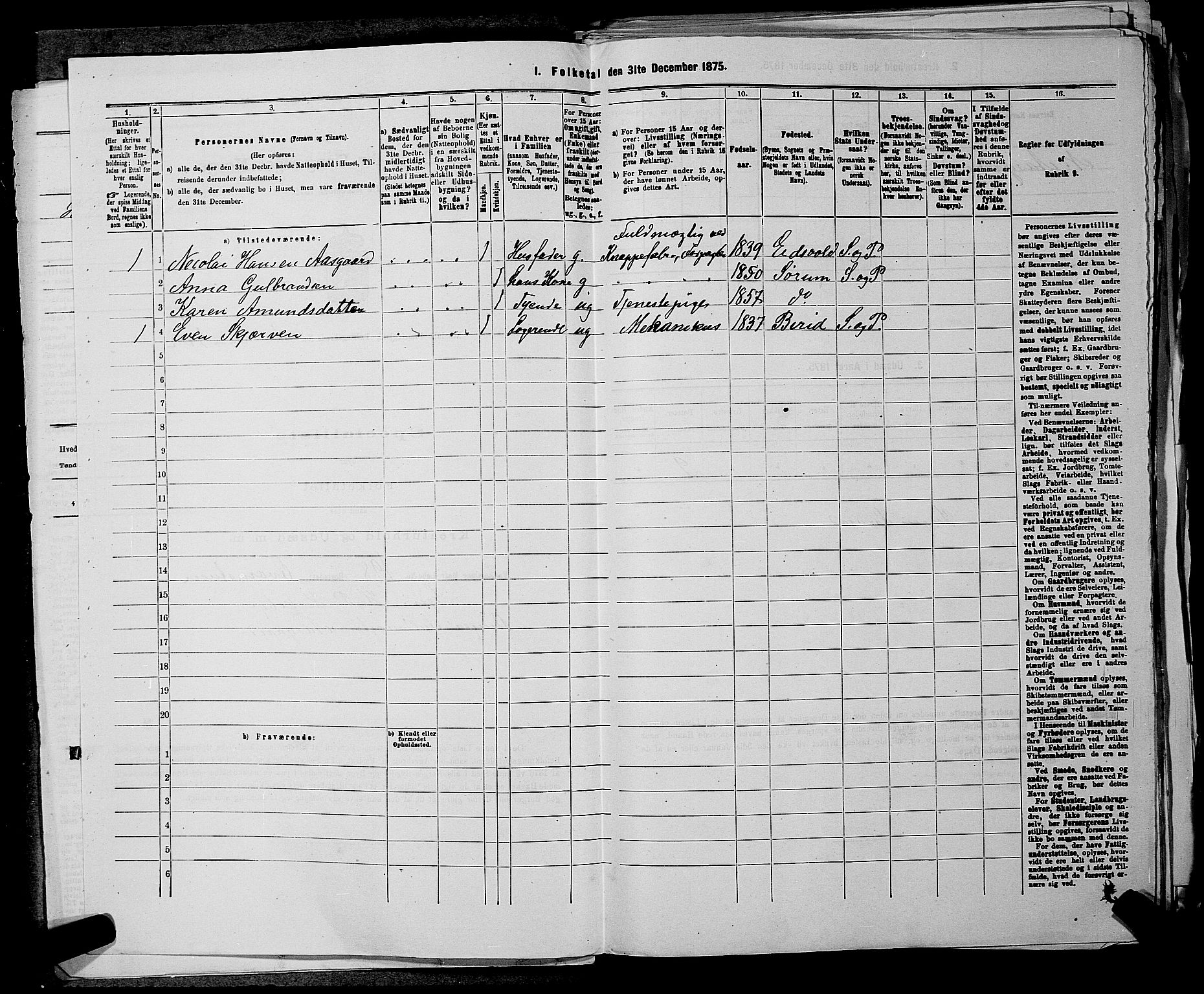 RA, 1875 census for 0233P Nittedal, 1875, p. 408