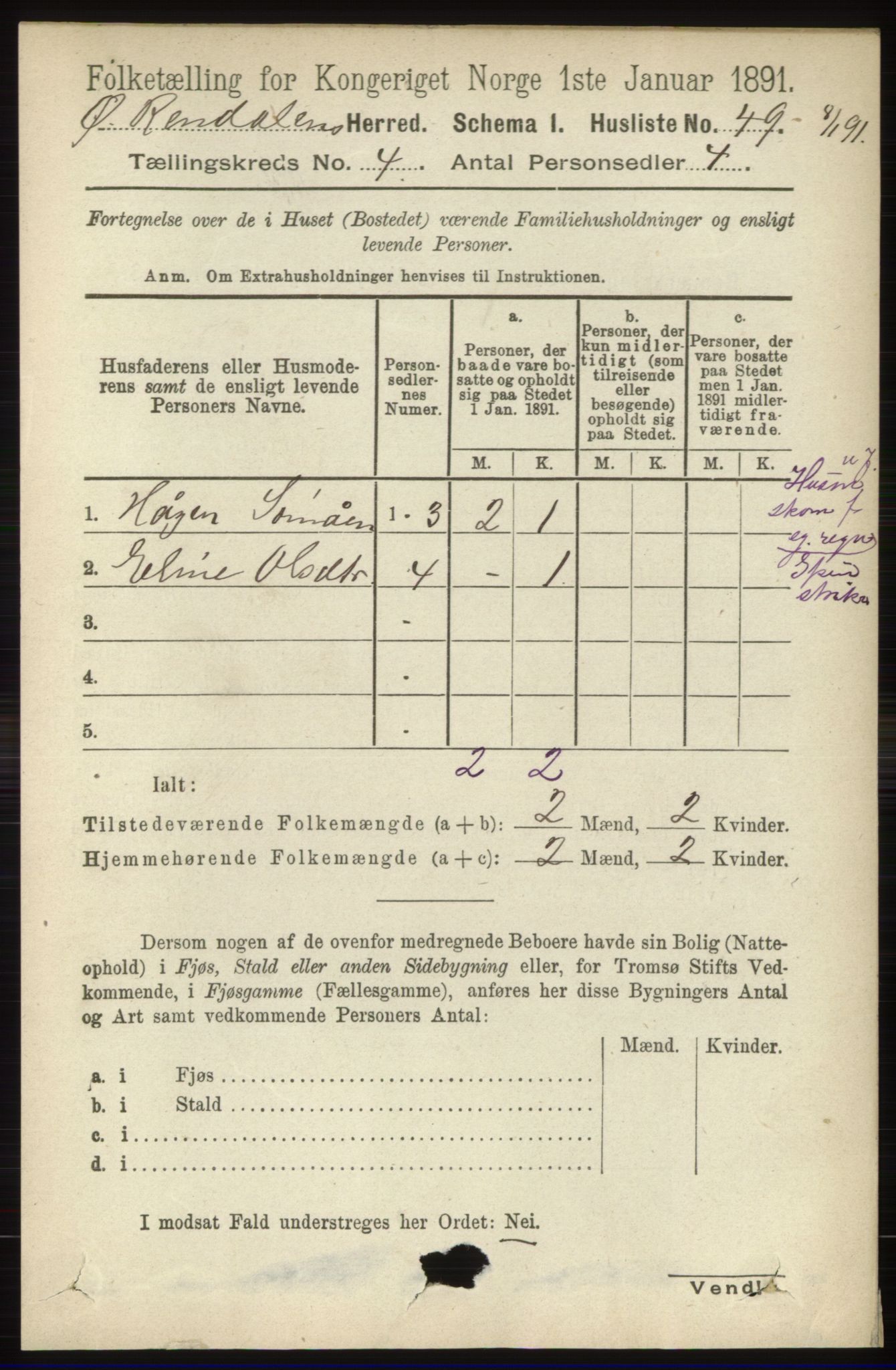 RA, 1891 census for 0433 Øvre Rendal, 1891, p. 974