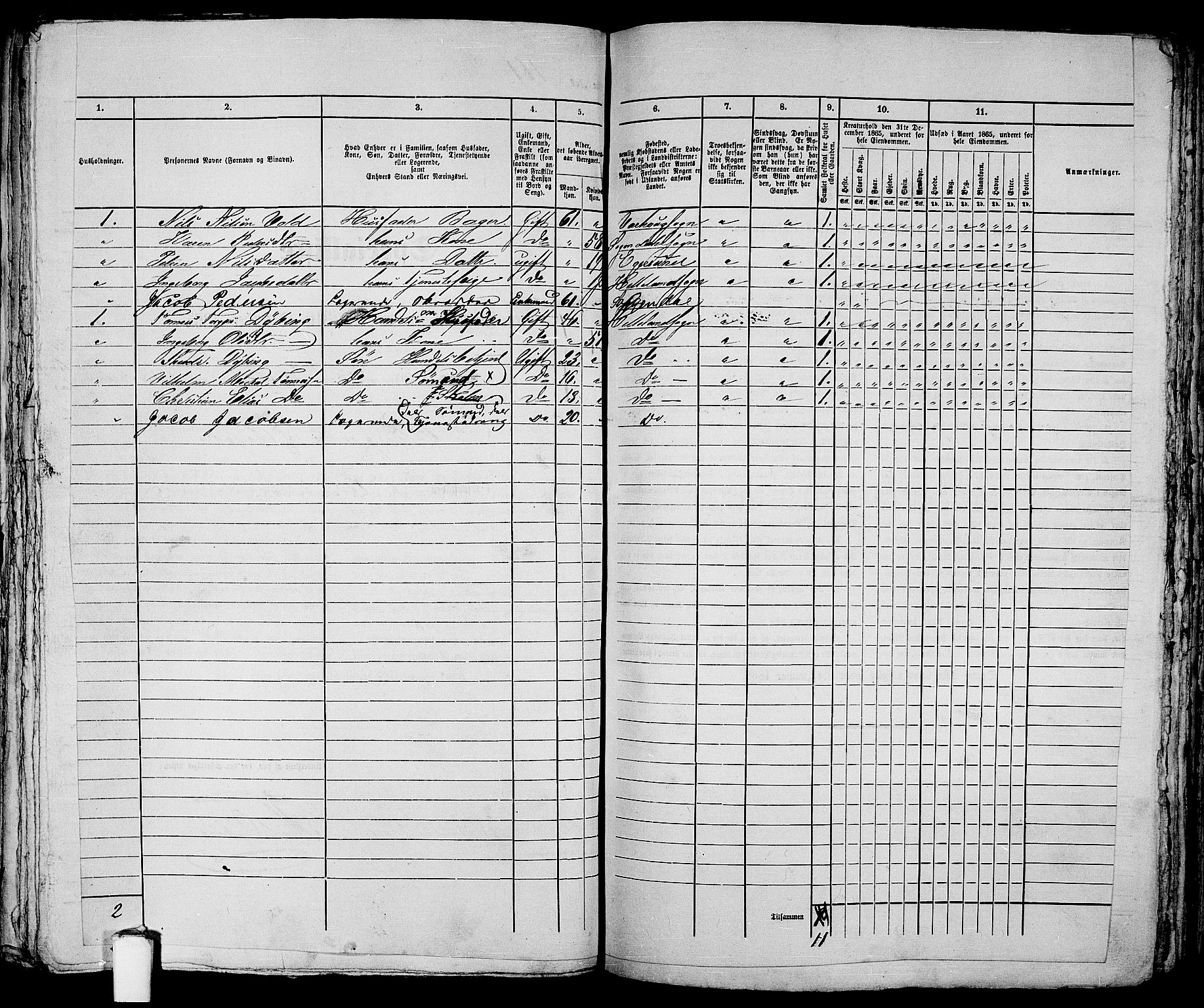 RA, 1865 census for Eigersund parish, Egersund town, 1865, p. 335