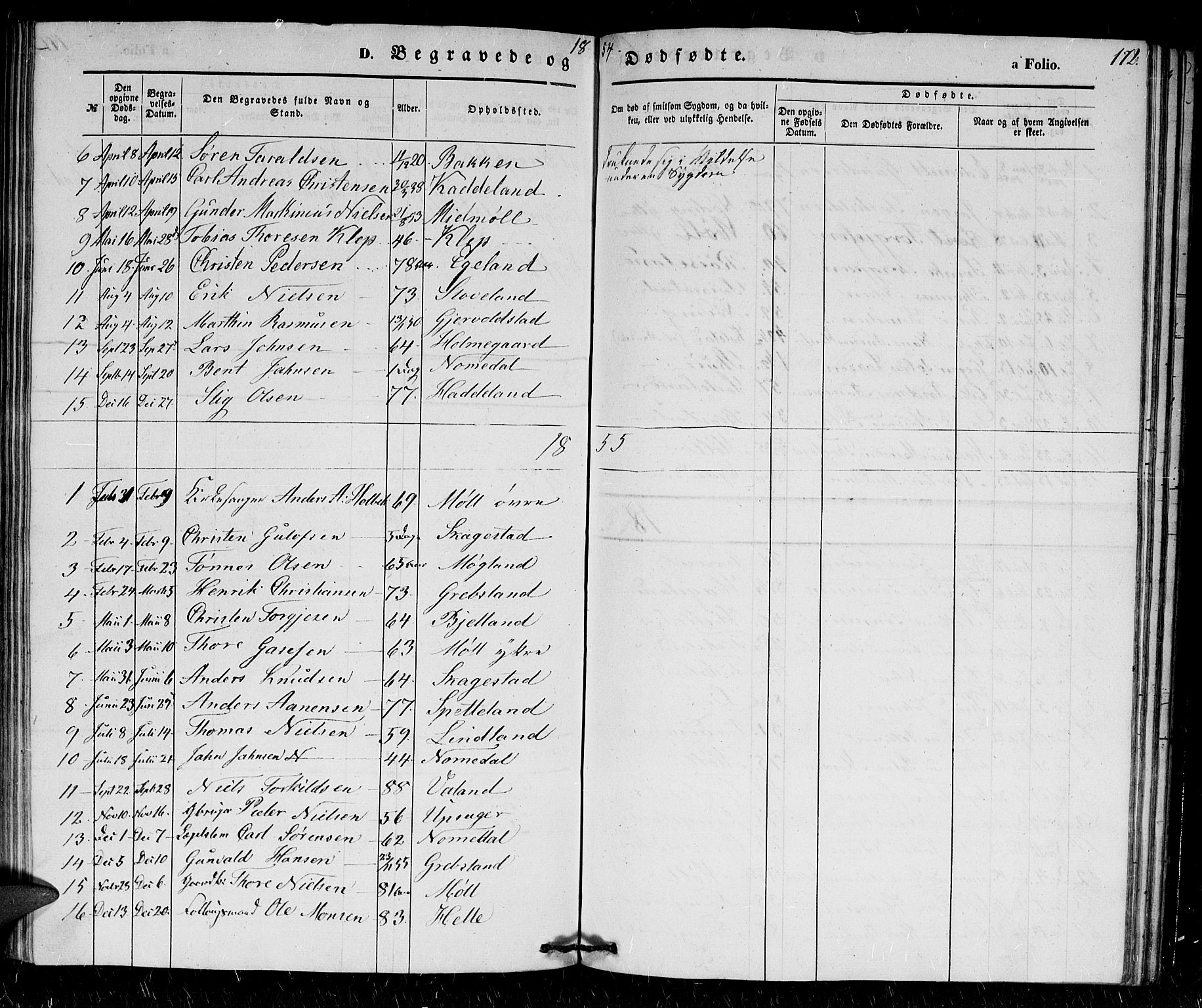 Holum sokneprestkontor, AV/SAK-1111-0022/F/Fb/Fba/L0003: Parish register (copy) no. B 3, 1850-1866, p. 172