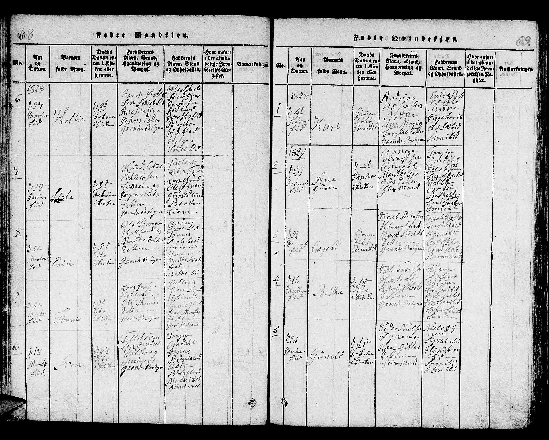 Helleland sokneprestkontor, AV/SAST-A-101810: Parish register (copy) no. B 1, 1815-1841, p. 68-69