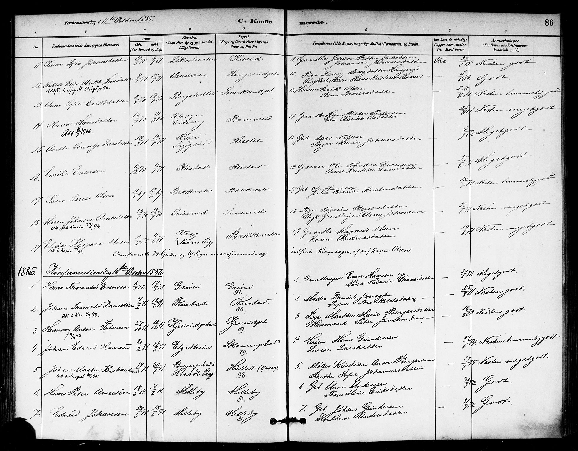 Eidsberg prestekontor Kirkebøker, SAO/A-10905/F/Fb/L0001: Parish register (official) no. II 1, 1879-1900, p. 86