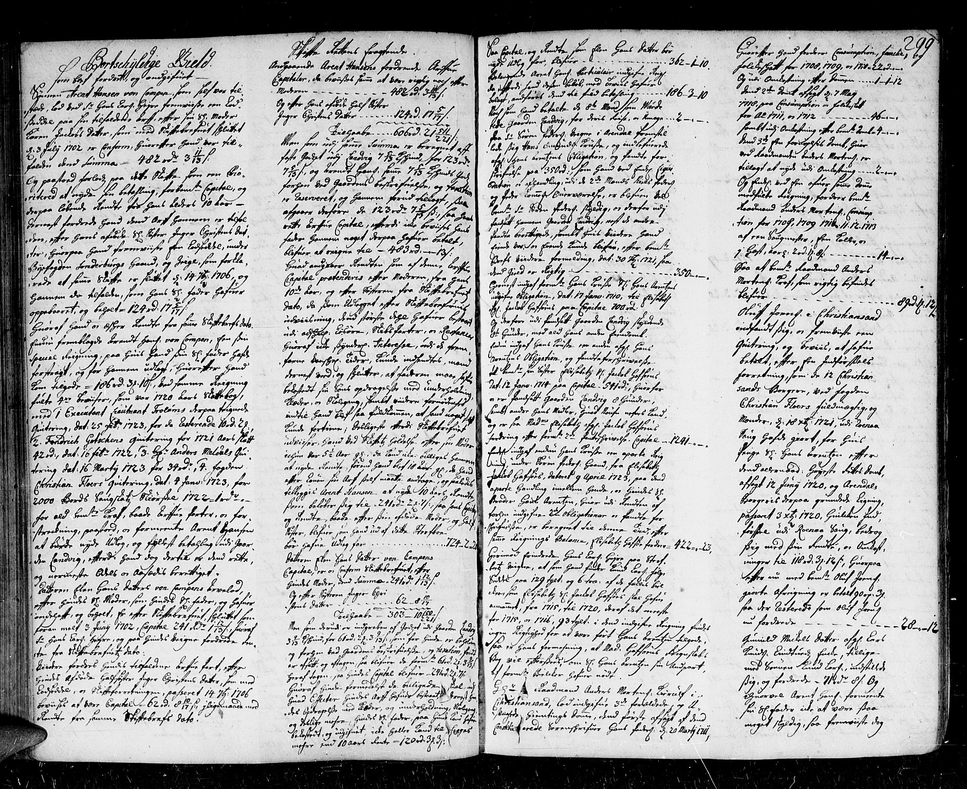 Arendal byfogd, AV/SAK-1222-0001/H/Hc/L0002: Skifteprotokoll nr. 1b for Arendal og Risør, m/register, 1709-1726, p. 298b-299a