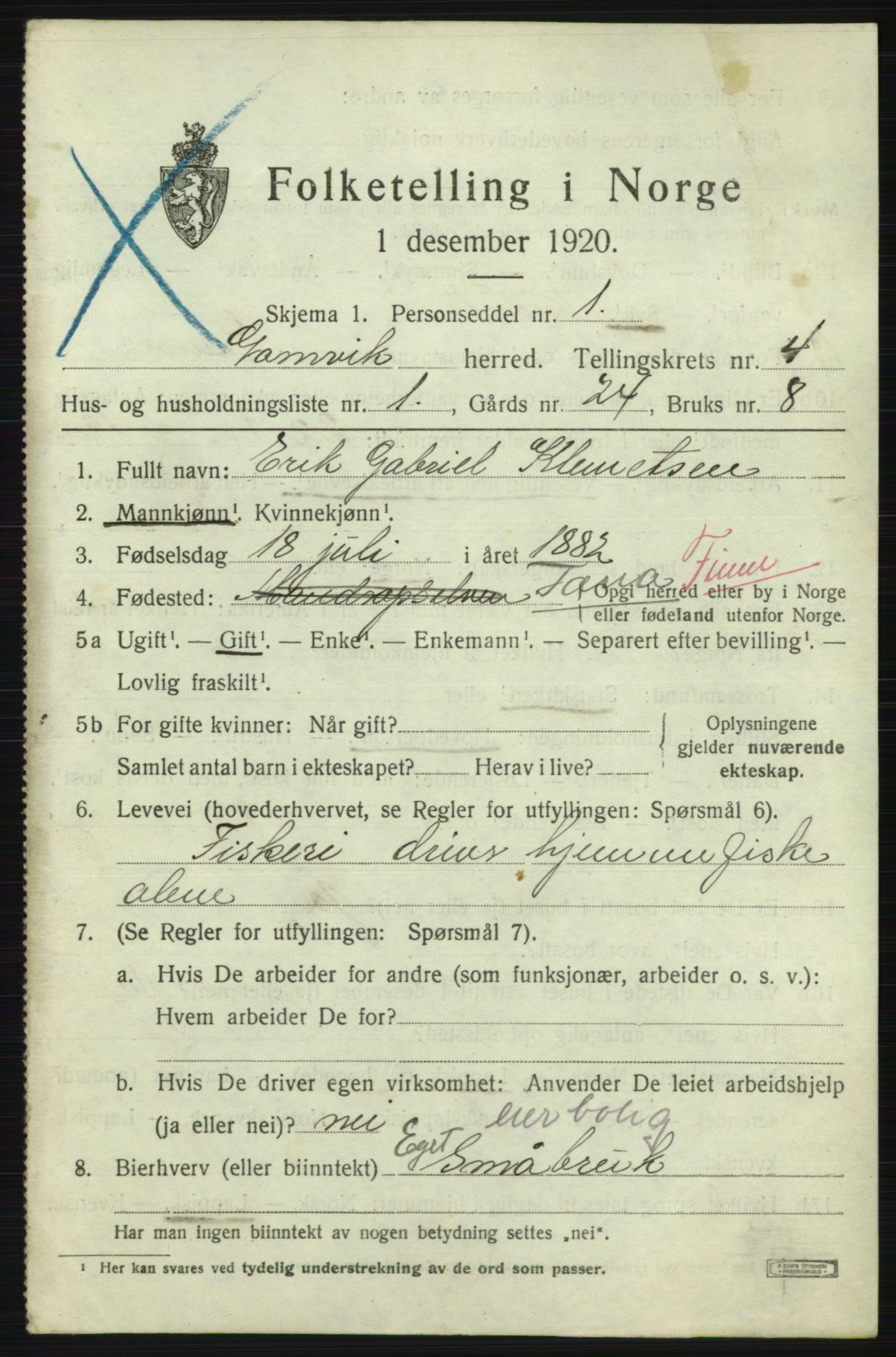 SATØ, 1920 census for Gamvik, 1920, p. 2978