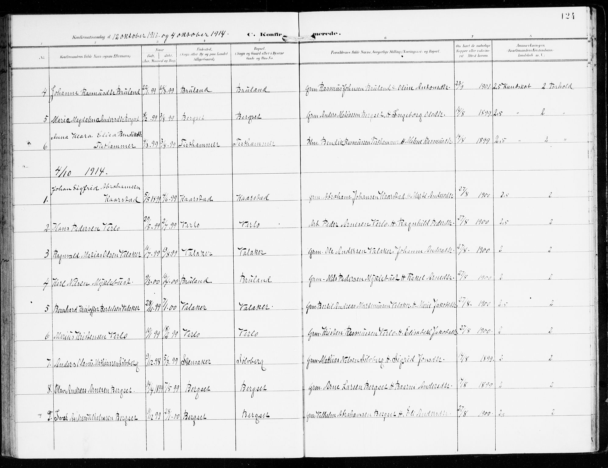 Innvik sokneprestembete, AV/SAB-A-80501: Parish register (official) no. D 2, 1900-1921, p. 124