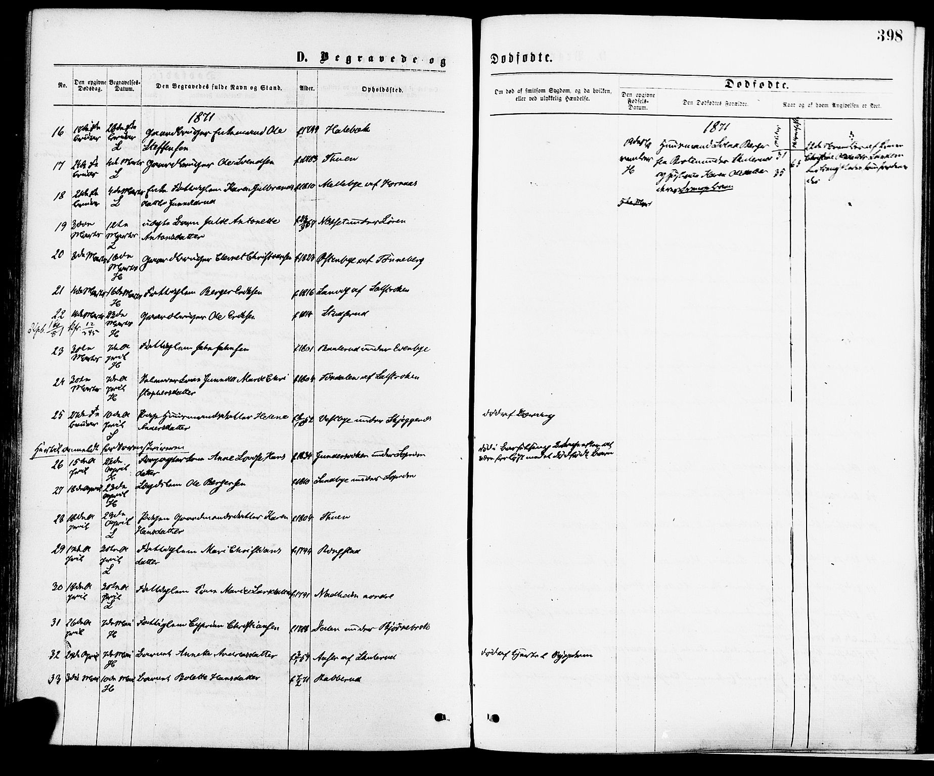Høland prestekontor Kirkebøker, SAO/A-10346a/F/Fa/L0012.a: Parish register (official) no. I 12A, 1869-1879, p. 398