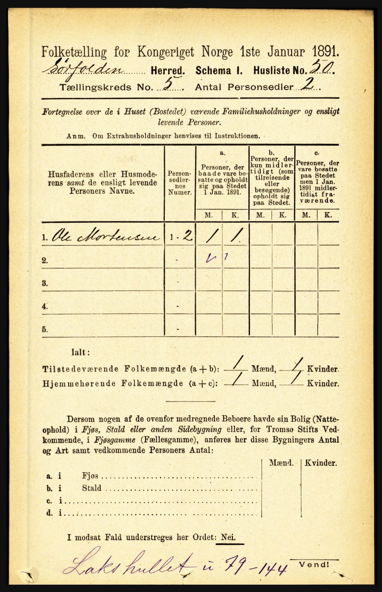 RA, 1891 census for 1845 Sørfold, 1891, p. 1352