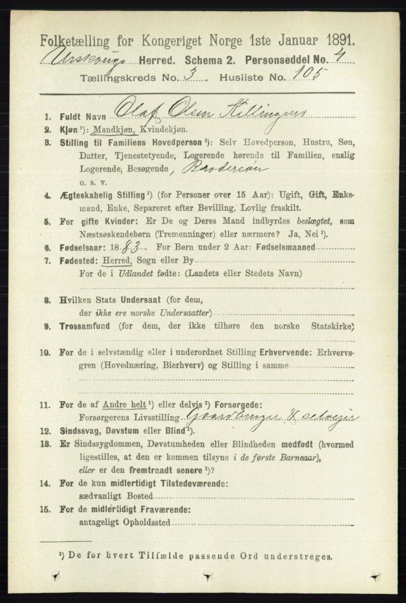 RA, 1891 census for 0224 Aurskog, 1891, p. 1170