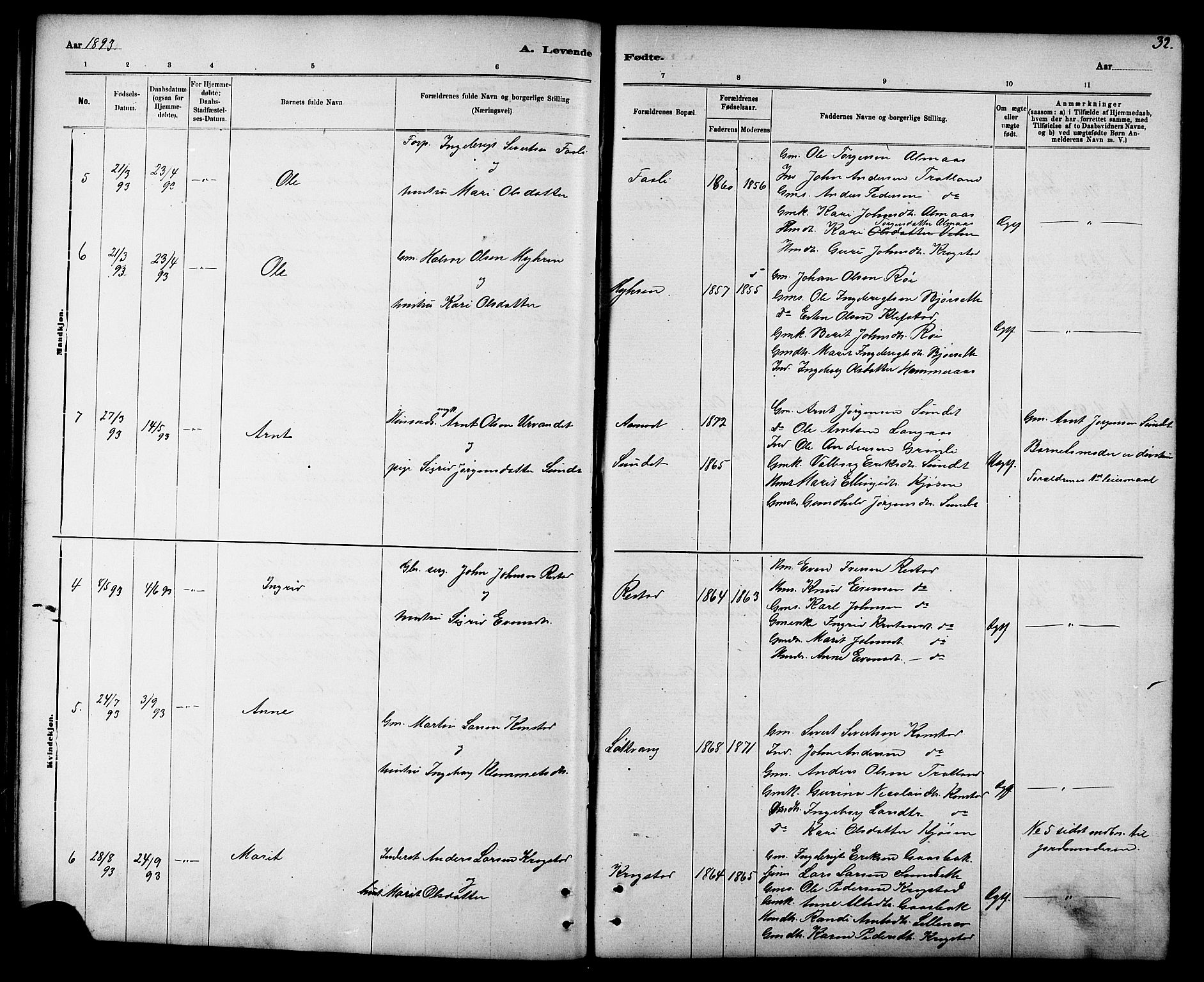 Ministerialprotokoller, klokkerbøker og fødselsregistre - Sør-Trøndelag, AV/SAT-A-1456/694/L1132: Parish register (copy) no. 694C04, 1887-1914, p. 32