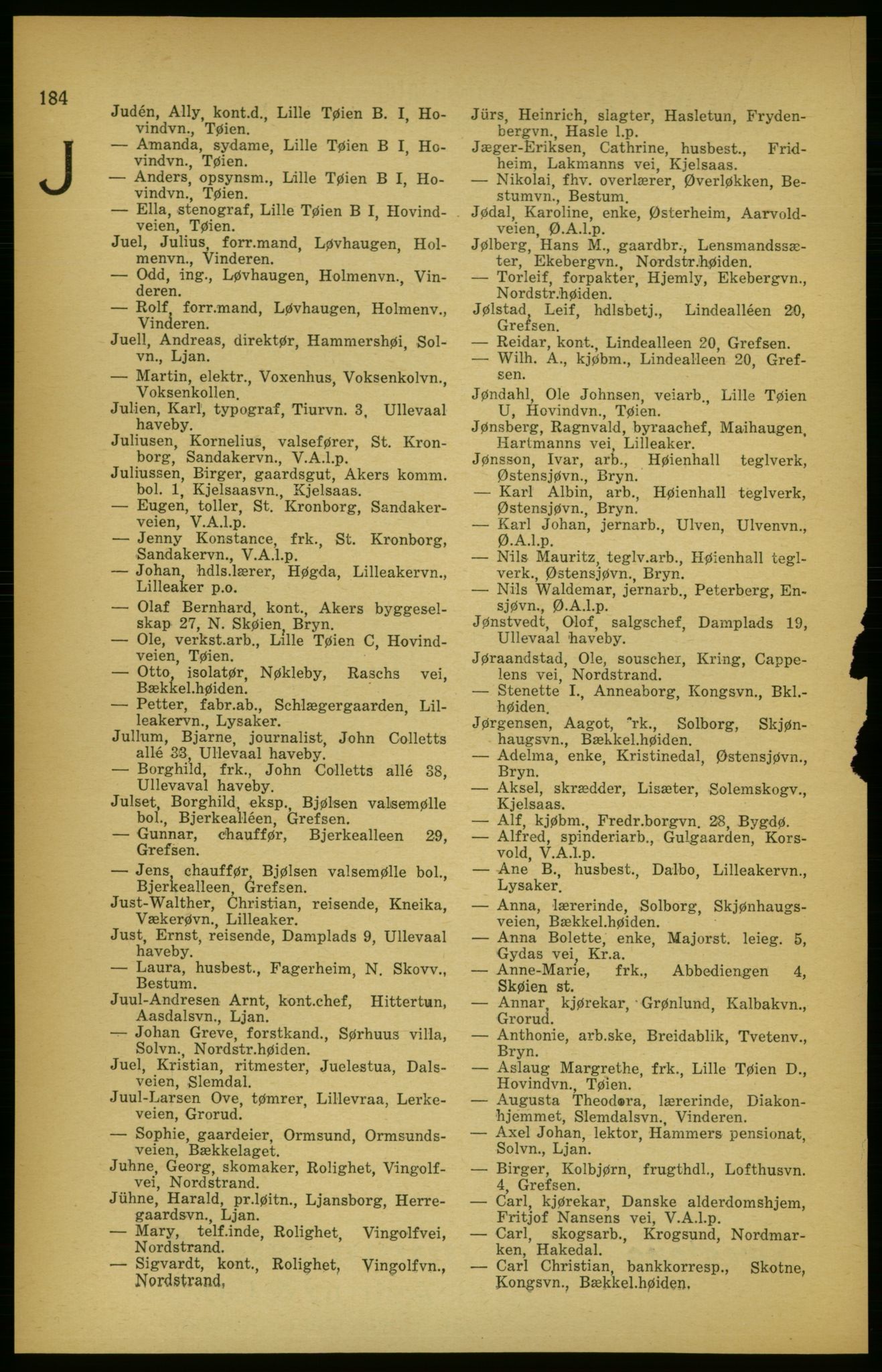 Aker adressebok/adressekalender, PUBL/001/A/003: Akers adressekalender, 1924-1925, p. 184