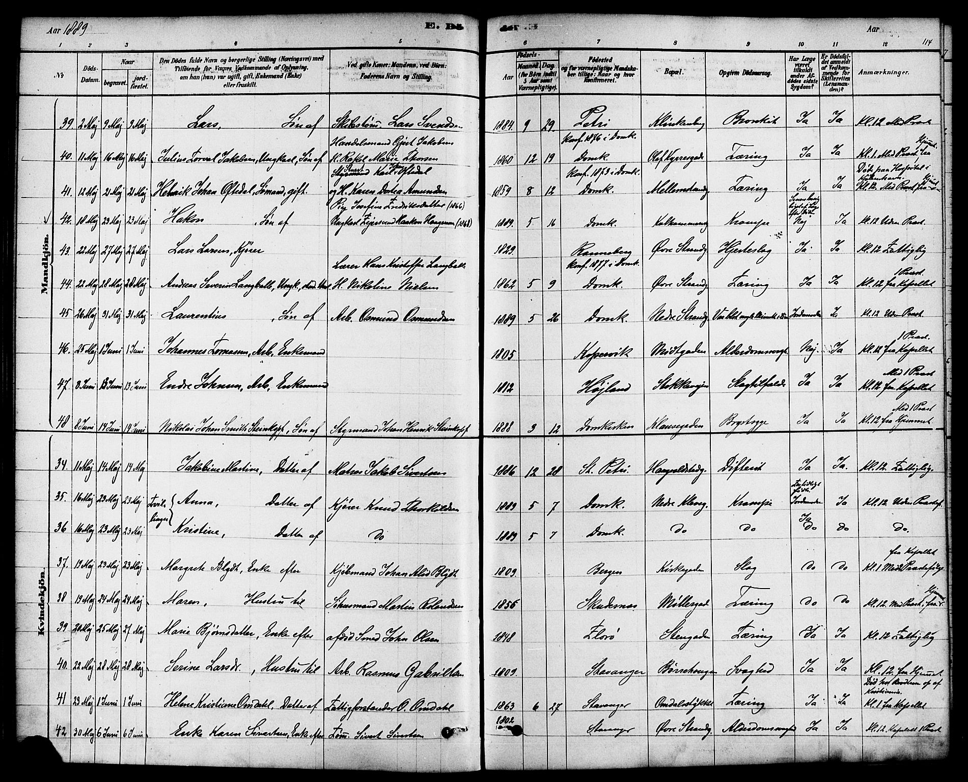 Domkirken sokneprestkontor, AV/SAST-A-101812/001/30/30BA/L0027: Parish register (official) no. A 26, 1878-1896, p. 114