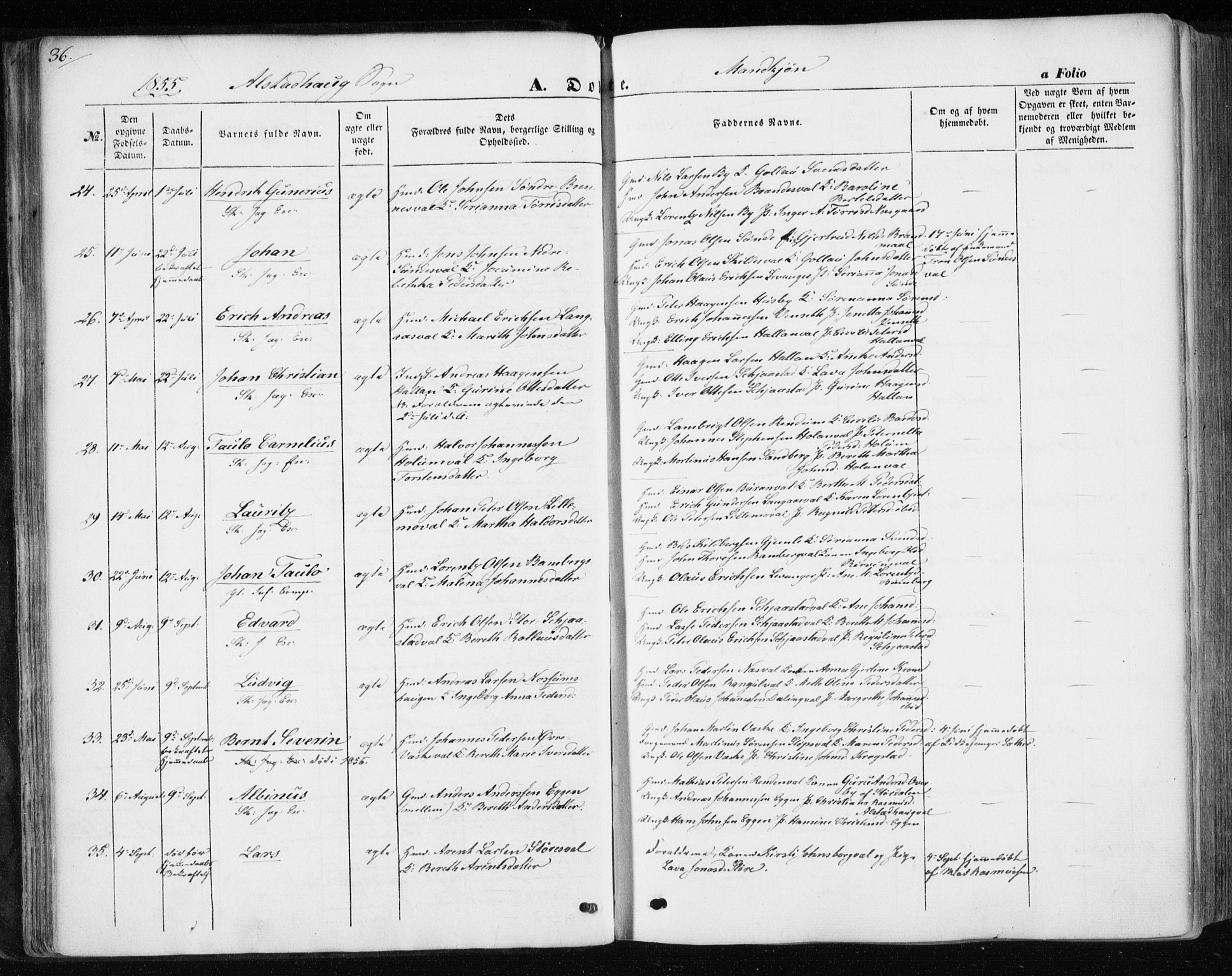 Ministerialprotokoller, klokkerbøker og fødselsregistre - Nord-Trøndelag, SAT/A-1458/717/L0154: Parish register (official) no. 717A07 /1, 1850-1862, p. 36