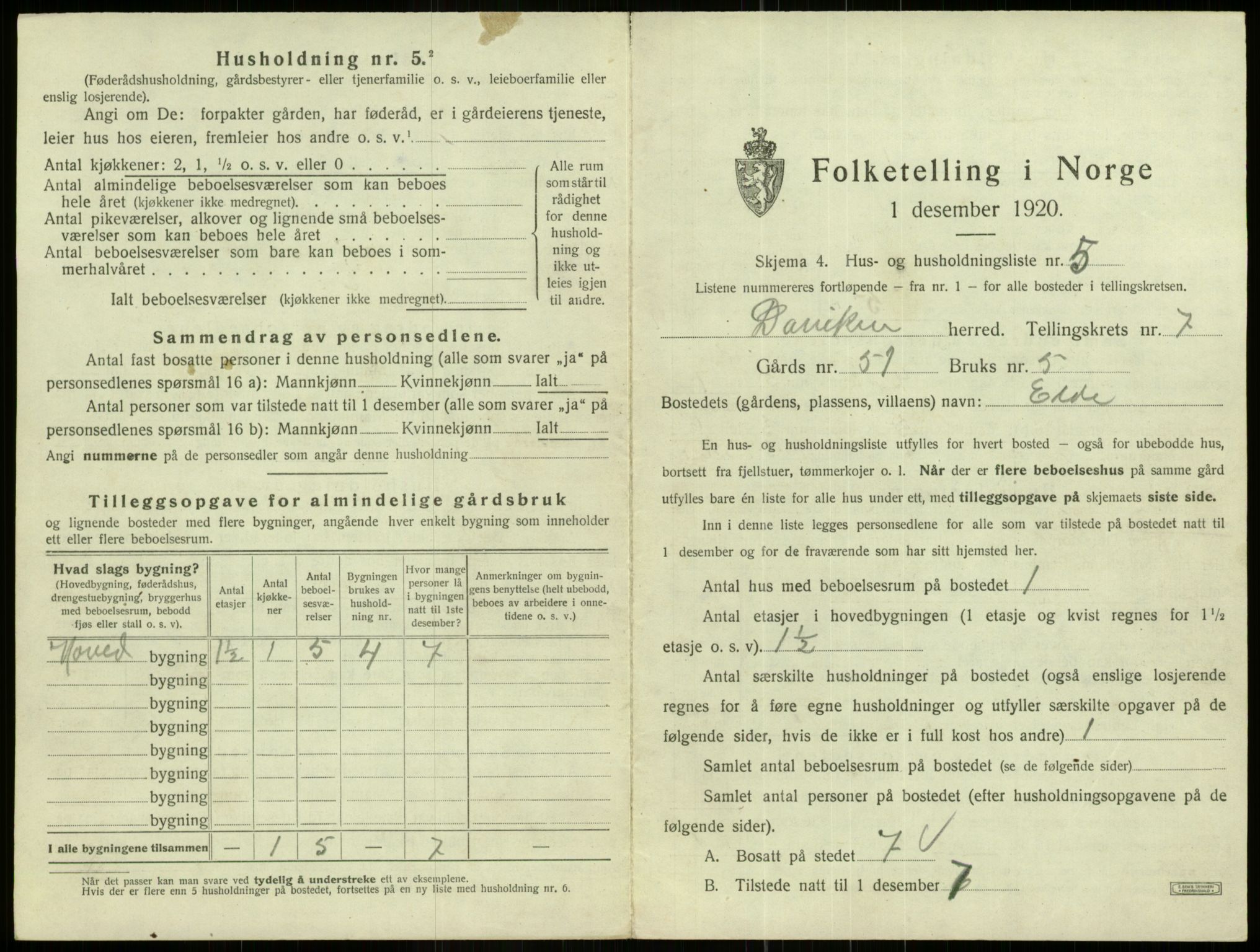 SAB, 1920 census for Davik, 1920, p. 544