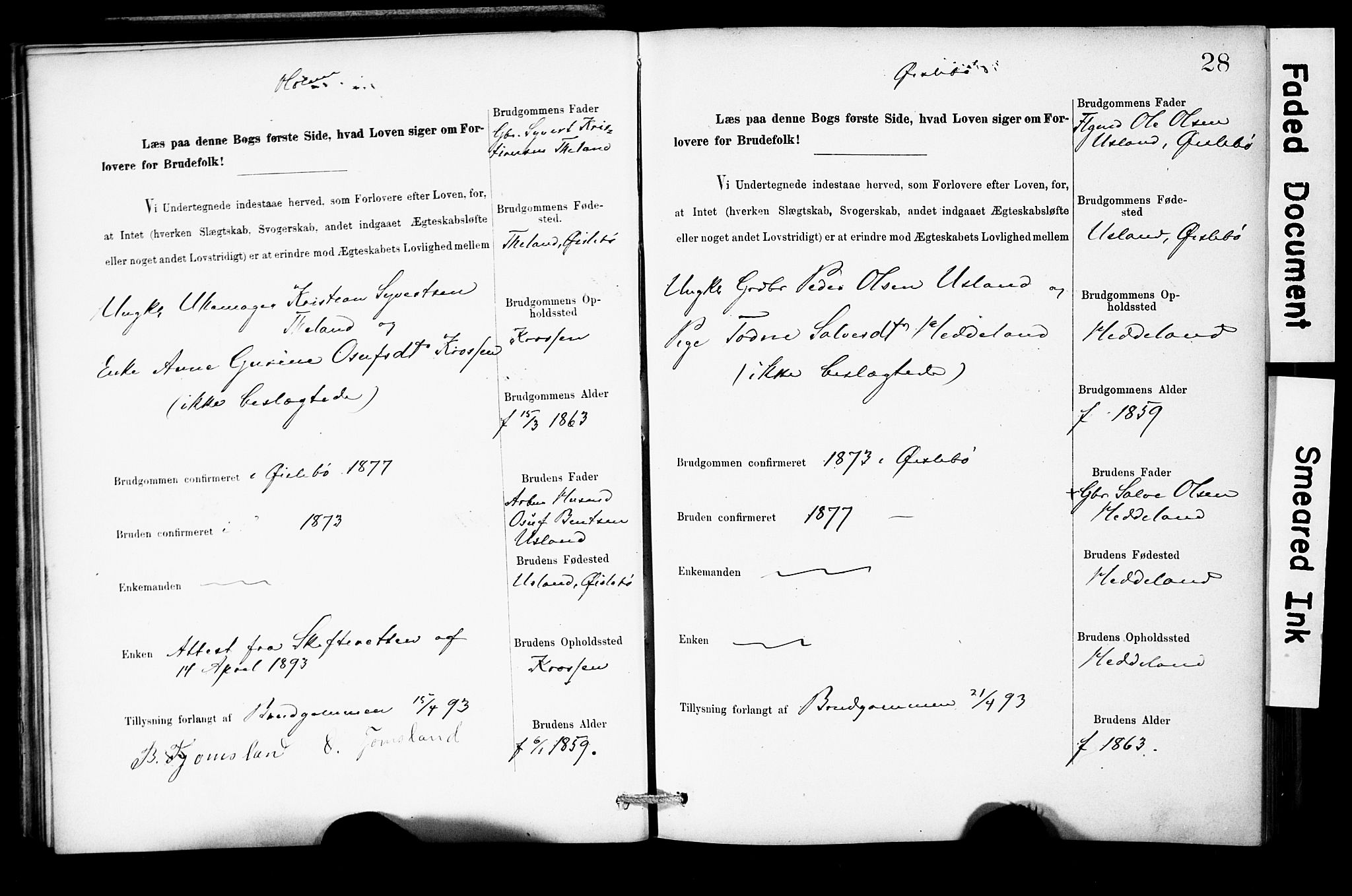 Holum sokneprestkontor, AV/SAK-1111-0022/F/Fe/L0004: Banns register no. II 5 4, 1890-1914, p. 28