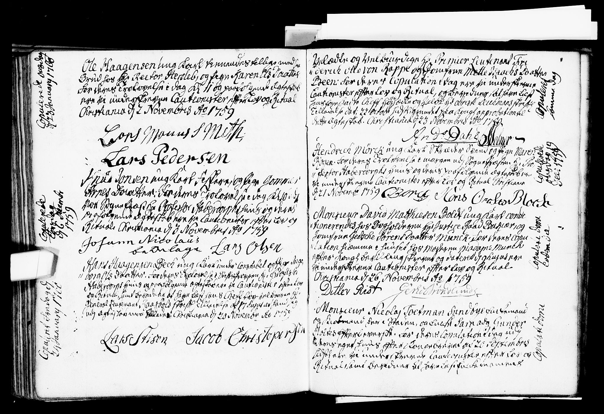 Oslo domkirke Kirkebøker, AV/SAO-A-10752/L/La/L0007: Best man's statements no. 7, 1743-1761, p. 523-524