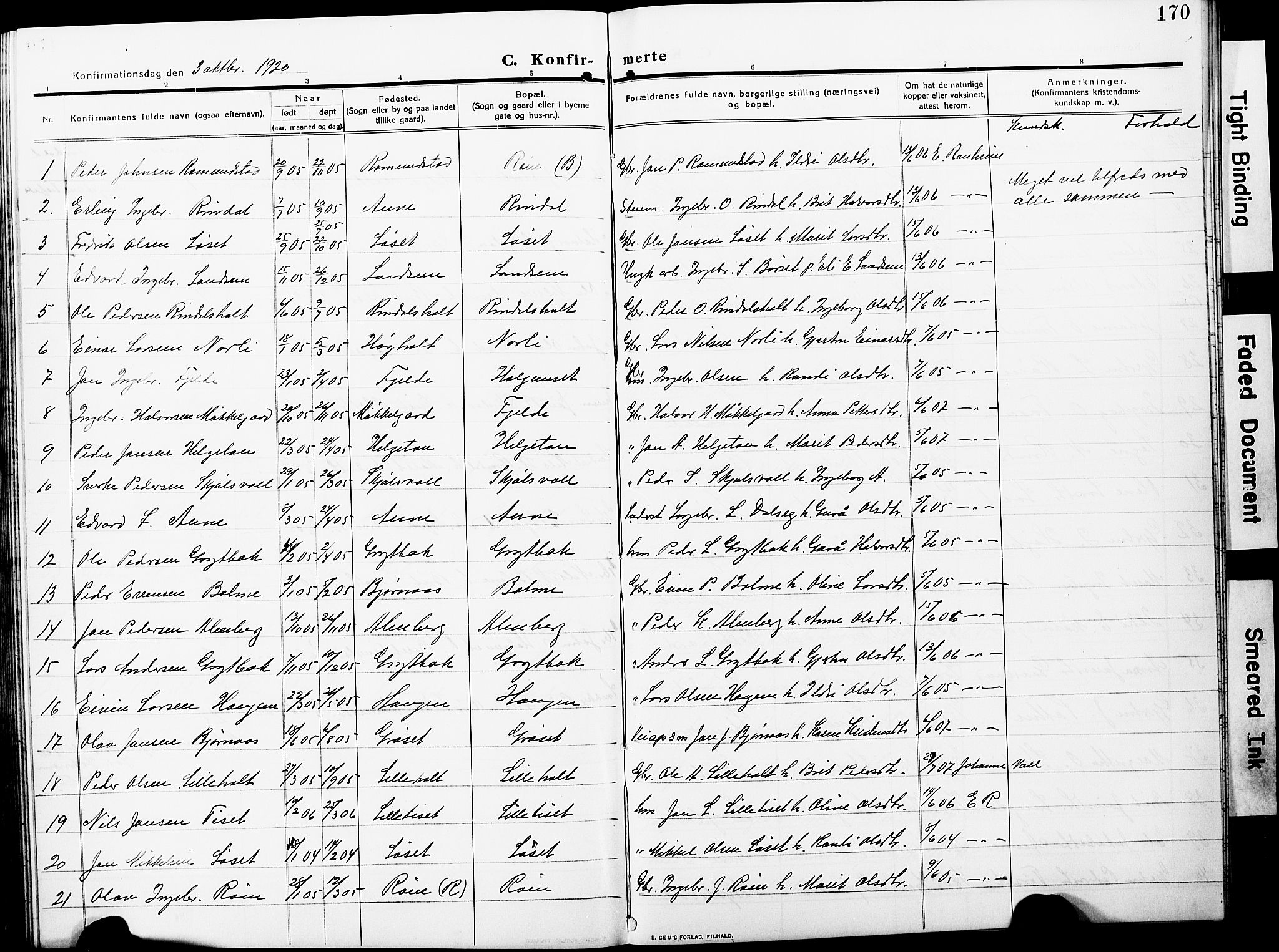 Ministerialprotokoller, klokkerbøker og fødselsregistre - Møre og Romsdal, AV/SAT-A-1454/598/L1079: Parish register (copy) no. 598C04, 1909-1927, p. 170