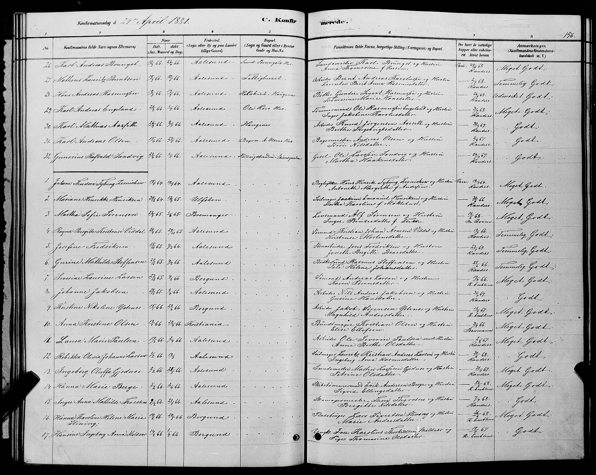 Ministerialprotokoller, klokkerbøker og fødselsregistre - Møre og Romsdal, SAT/A-1454/529/L0466: Parish register (copy) no. 529C03, 1878-1888, p. 156