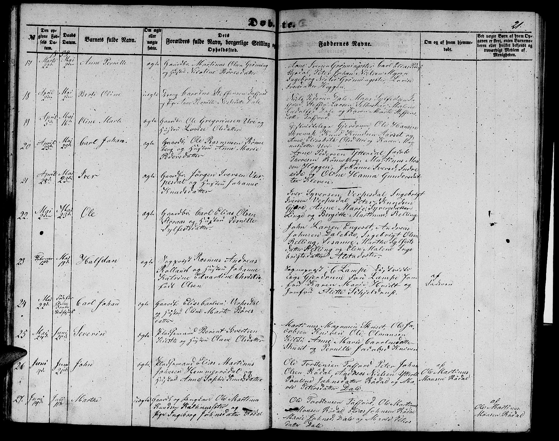 Ministerialprotokoller, klokkerbøker og fødselsregistre - Møre og Romsdal, AV/SAT-A-1454/519/L0261: Parish register (copy) no. 519C02, 1854-1867, p. 21