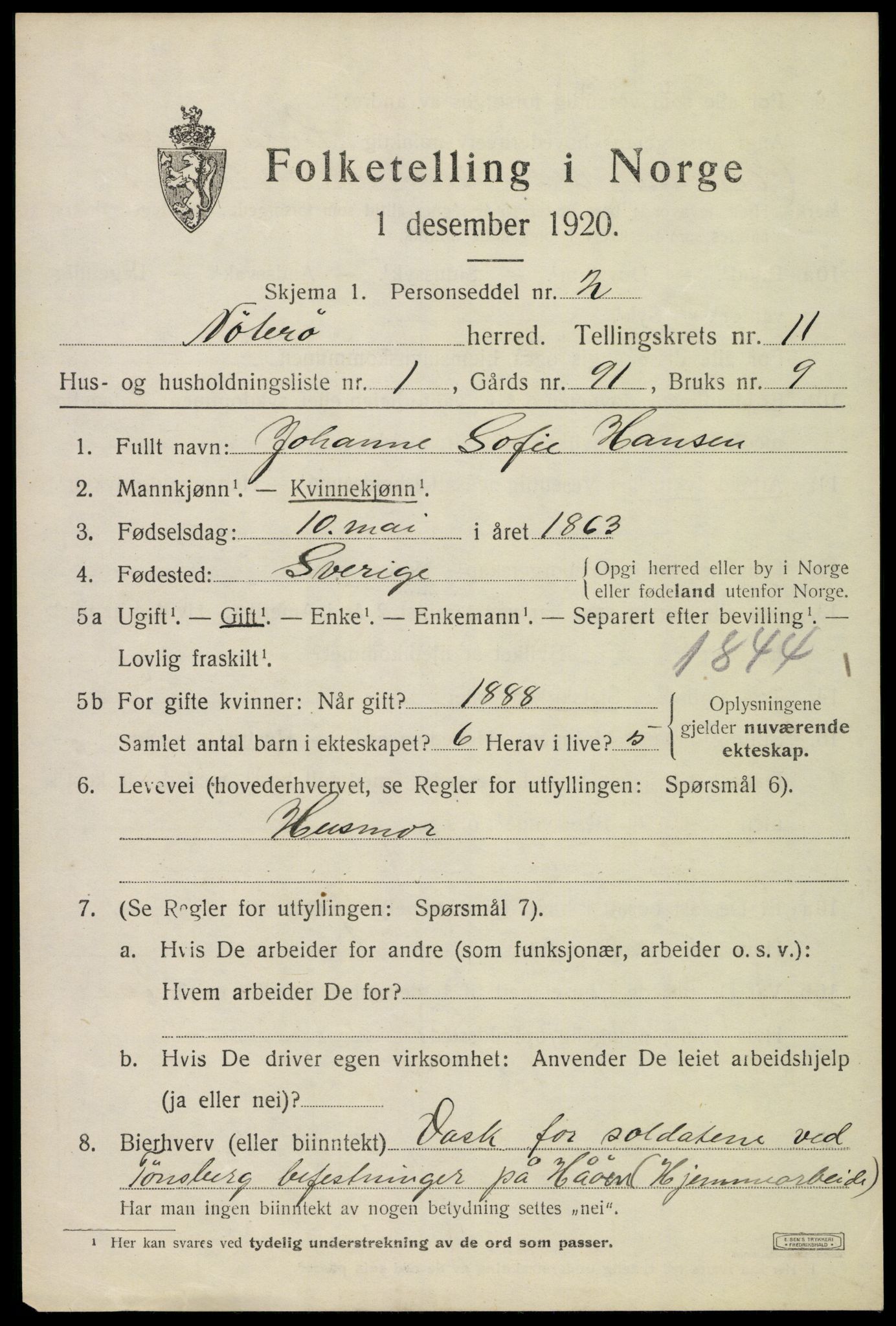 SAKO, 1920 census for Nøtterøy, 1920, p. 13569