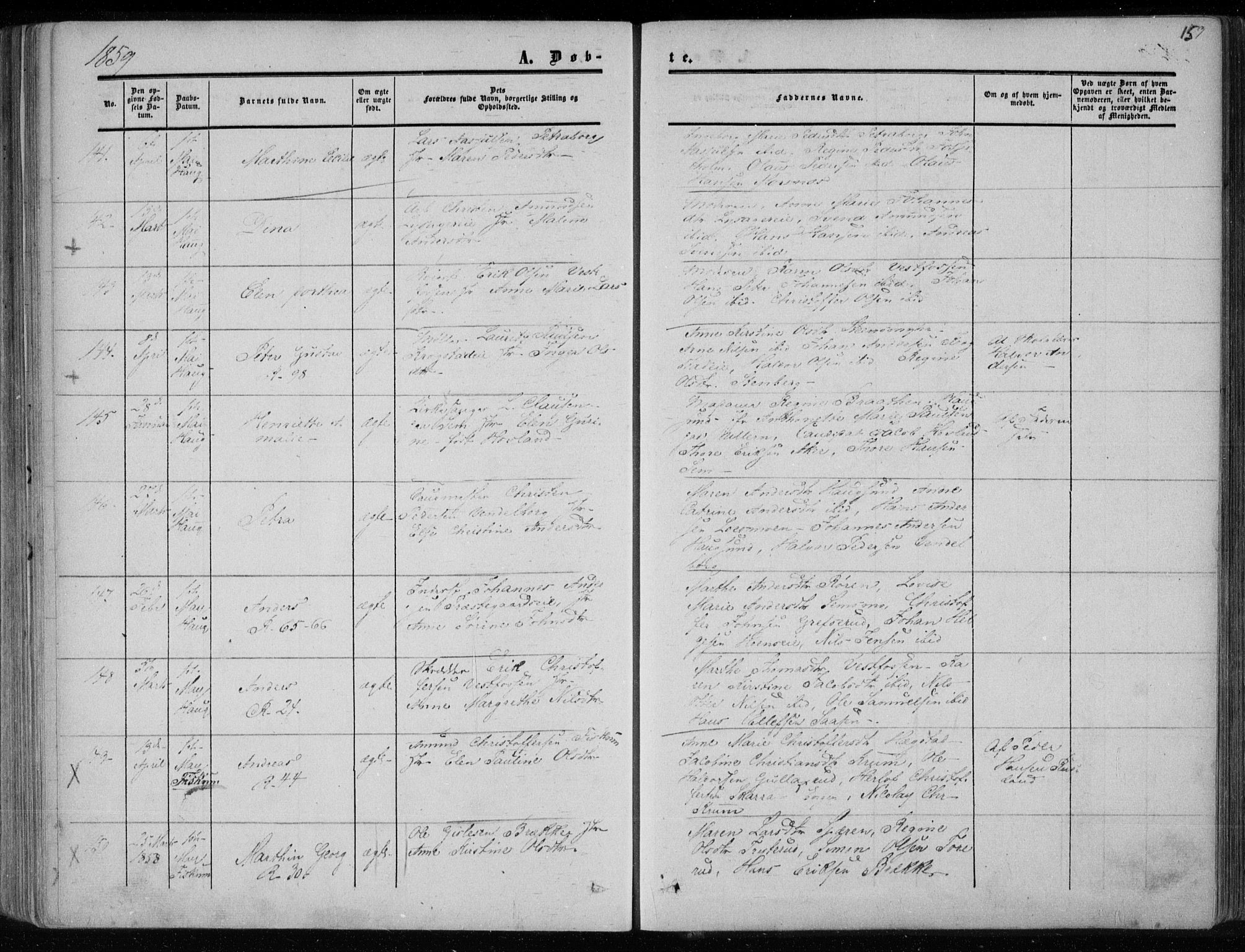 Eiker kirkebøker, SAKO/A-4/F/Fa/L0015a: Parish register (official) no. I 15A, 1854-1860, p. 159