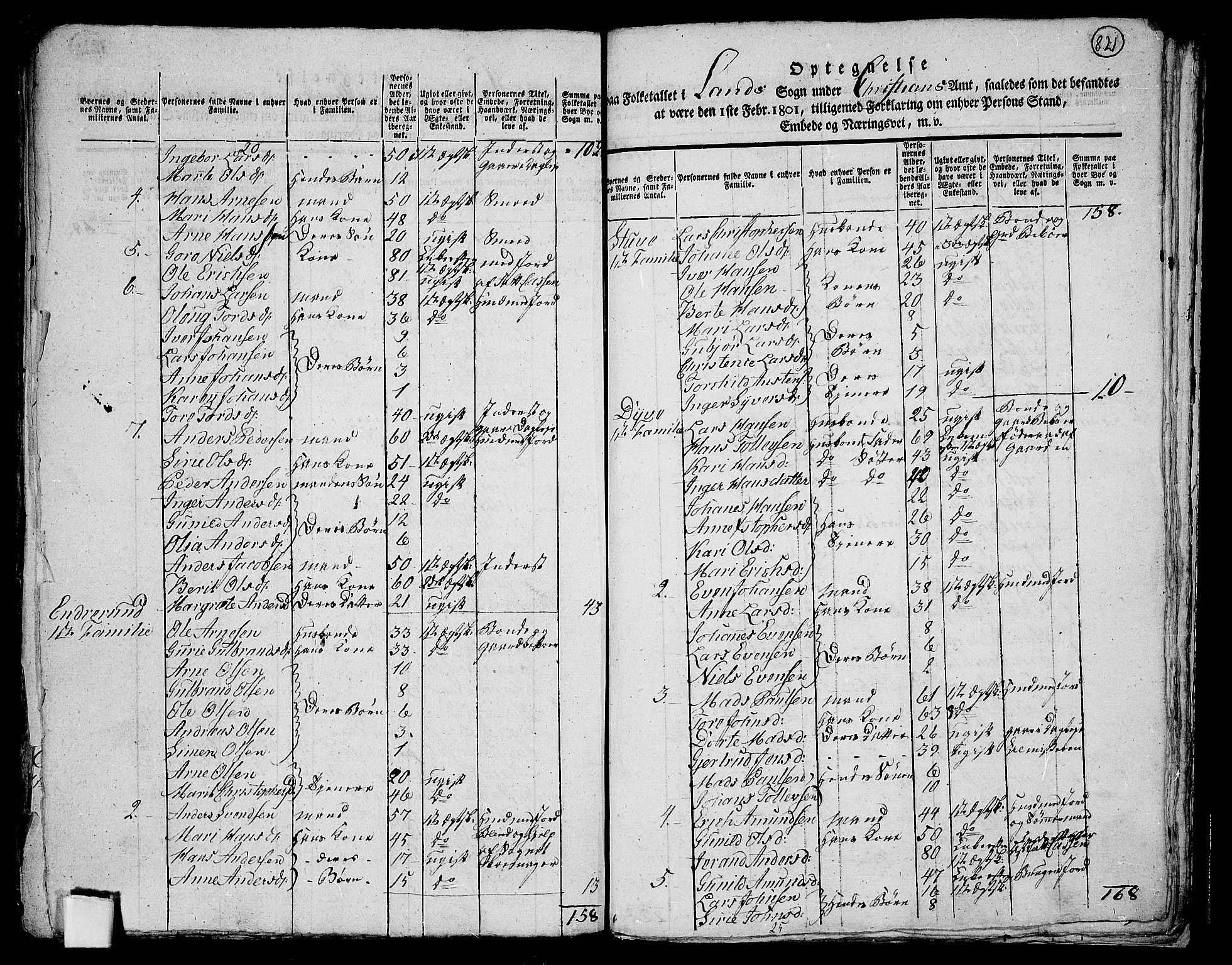 RA, 1801 census for 0536P Land, 1801, p. 820b-821a