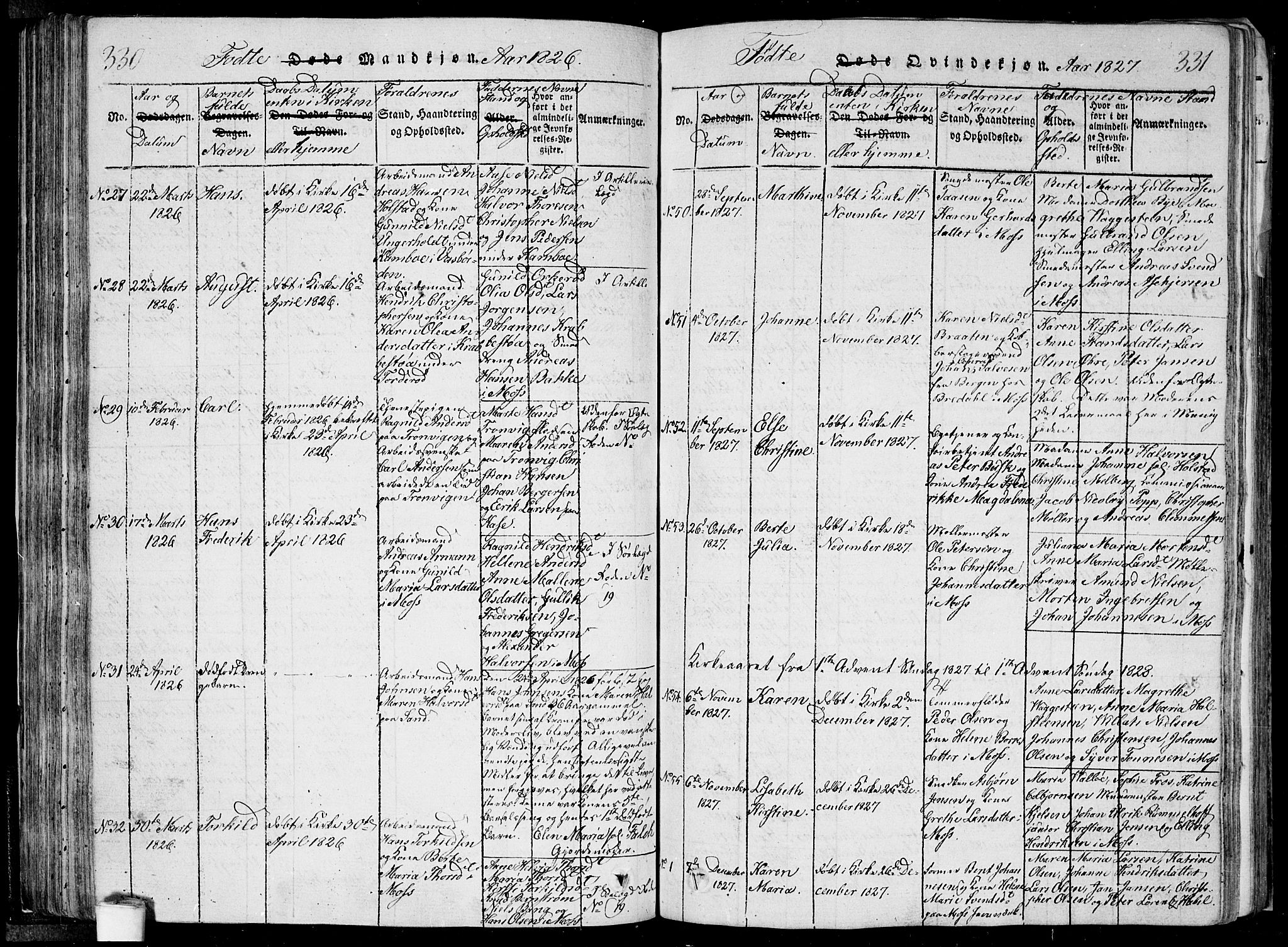 Moss prestekontor Kirkebøker, SAO/A-2003/F/Fa/L0005: Parish register (official) no. I 5, 1814-1828, p. 330-331