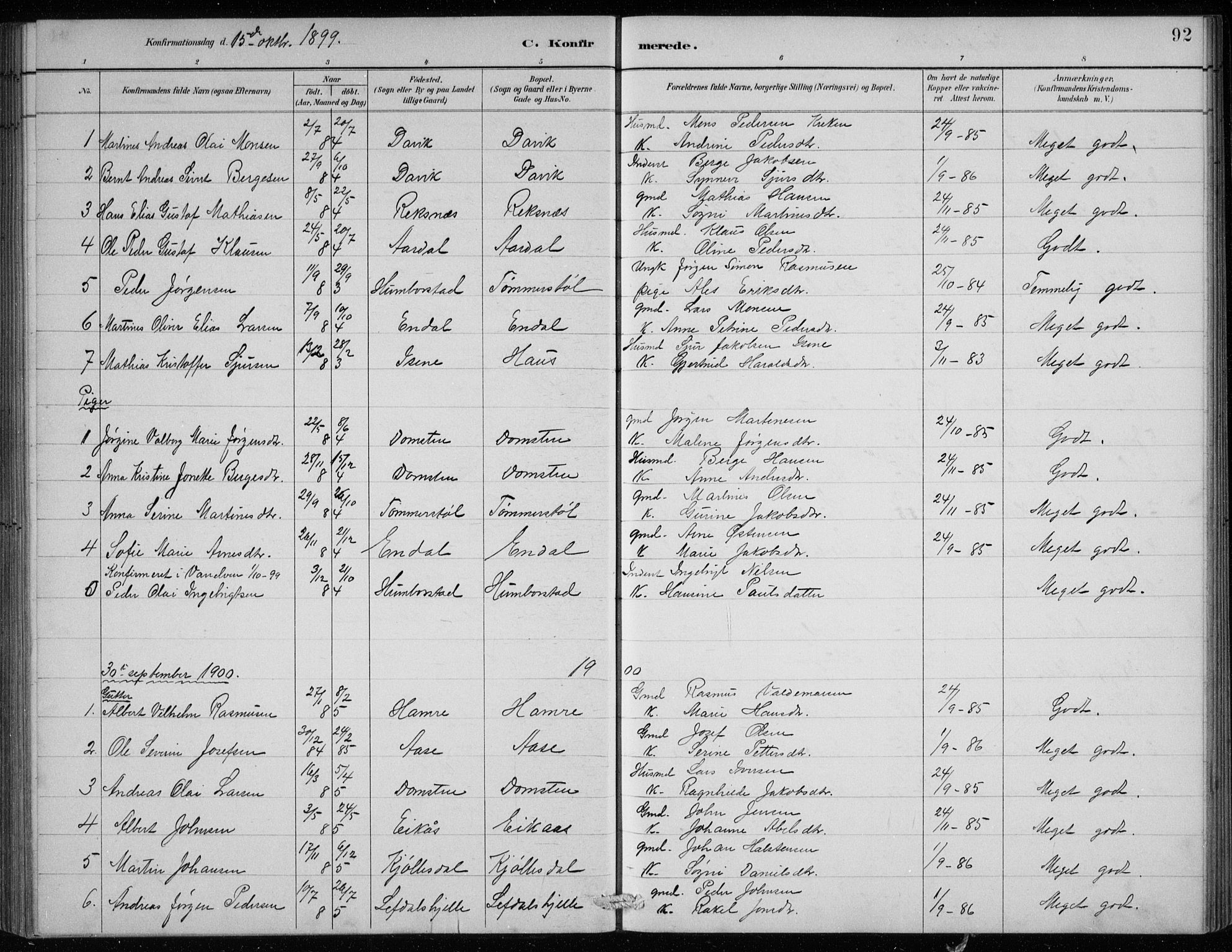 Davik sokneprestembete, AV/SAB-A-79701/H/Hab/Haba/L0002: Parish register (copy) no. A 2, 1890-1911, p. 92