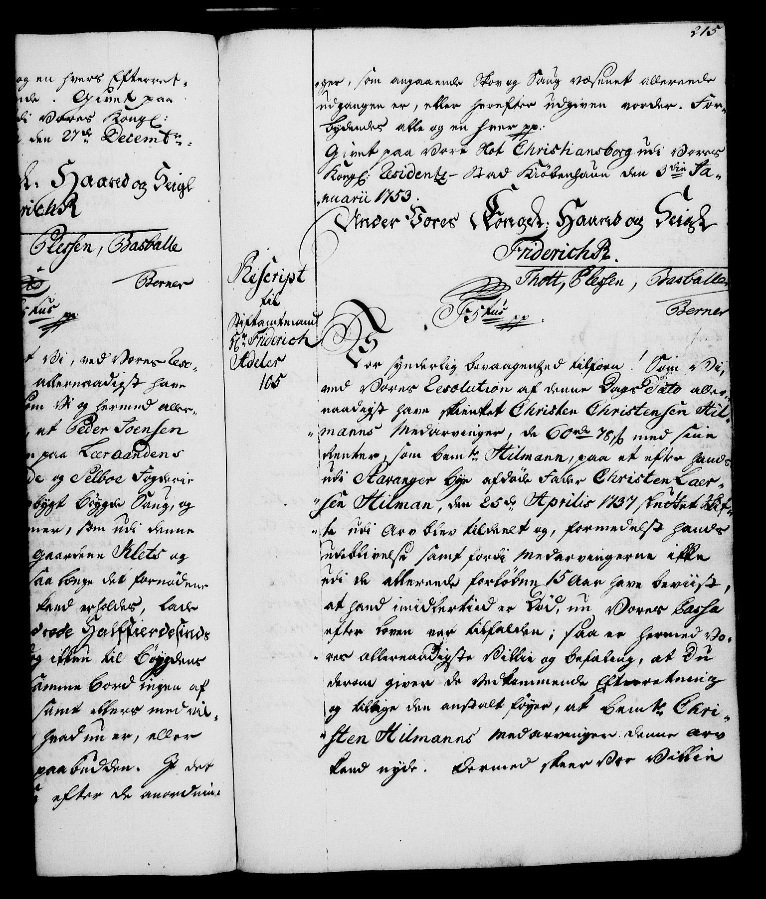 Rentekammeret, Kammerkanselliet, RA/EA-3111/G/Gg/Gga/L0006: Norsk ekspedisjonsprotokoll med register (merket RK 53.6), 1749-1759, p. 215