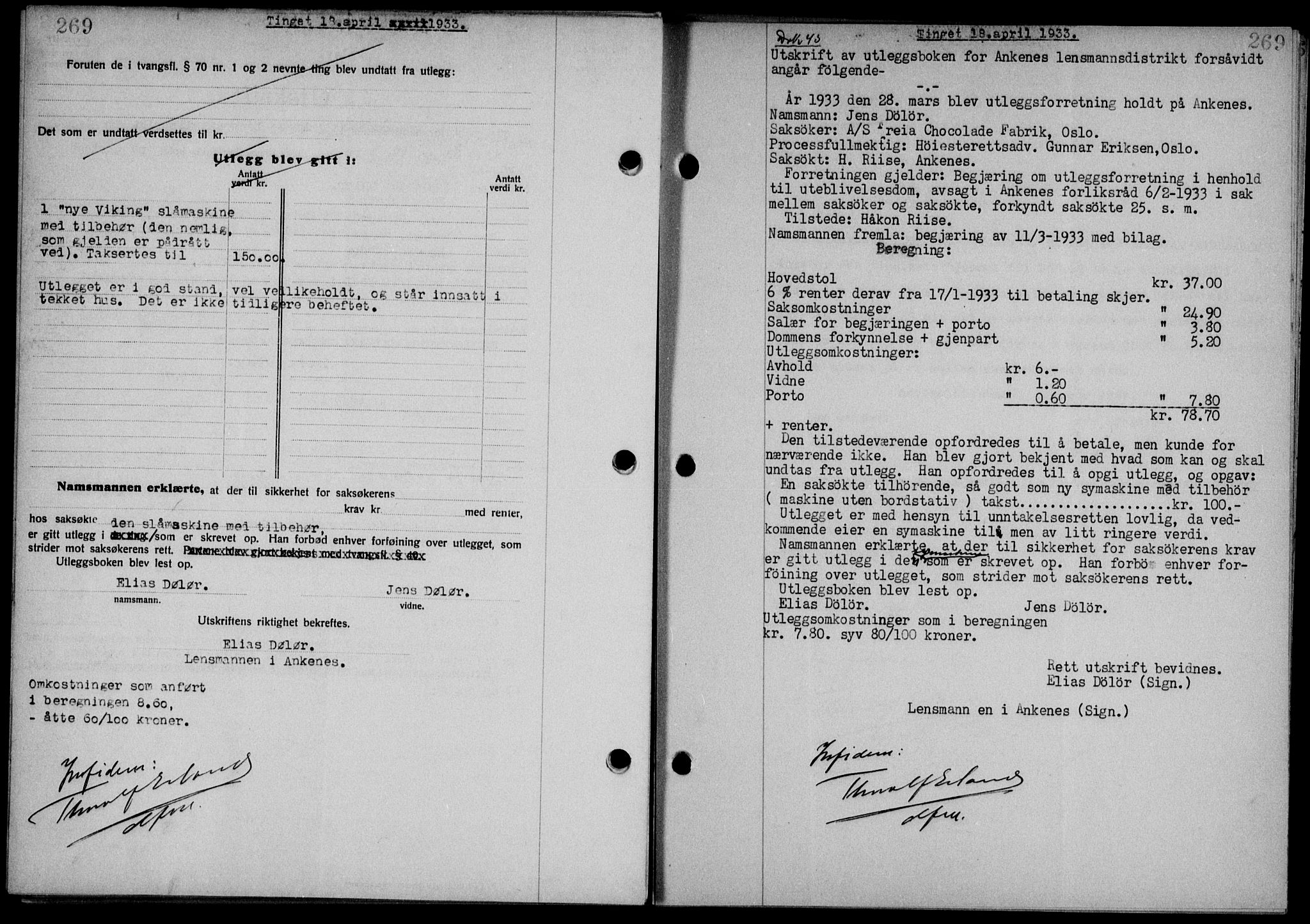 Steigen og Ofoten sorenskriveri, SAT/A-0030/1/2/2C/L0022/0001: Mortgage book no. 25-II og 26-I, 1932-1933, Deed date: 18.04.1933